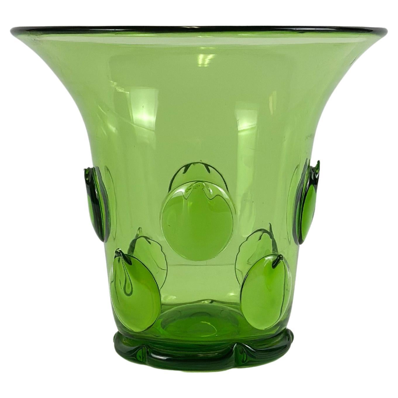Green Glass Vase with Applied Punts, Wersin for Tiroler, Austria, 1924