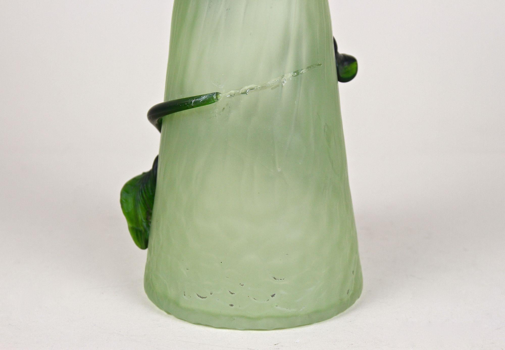 20th Century Green Glass Vase with Bronze Mounting Art Nouveau, Bohemia, circa 1905