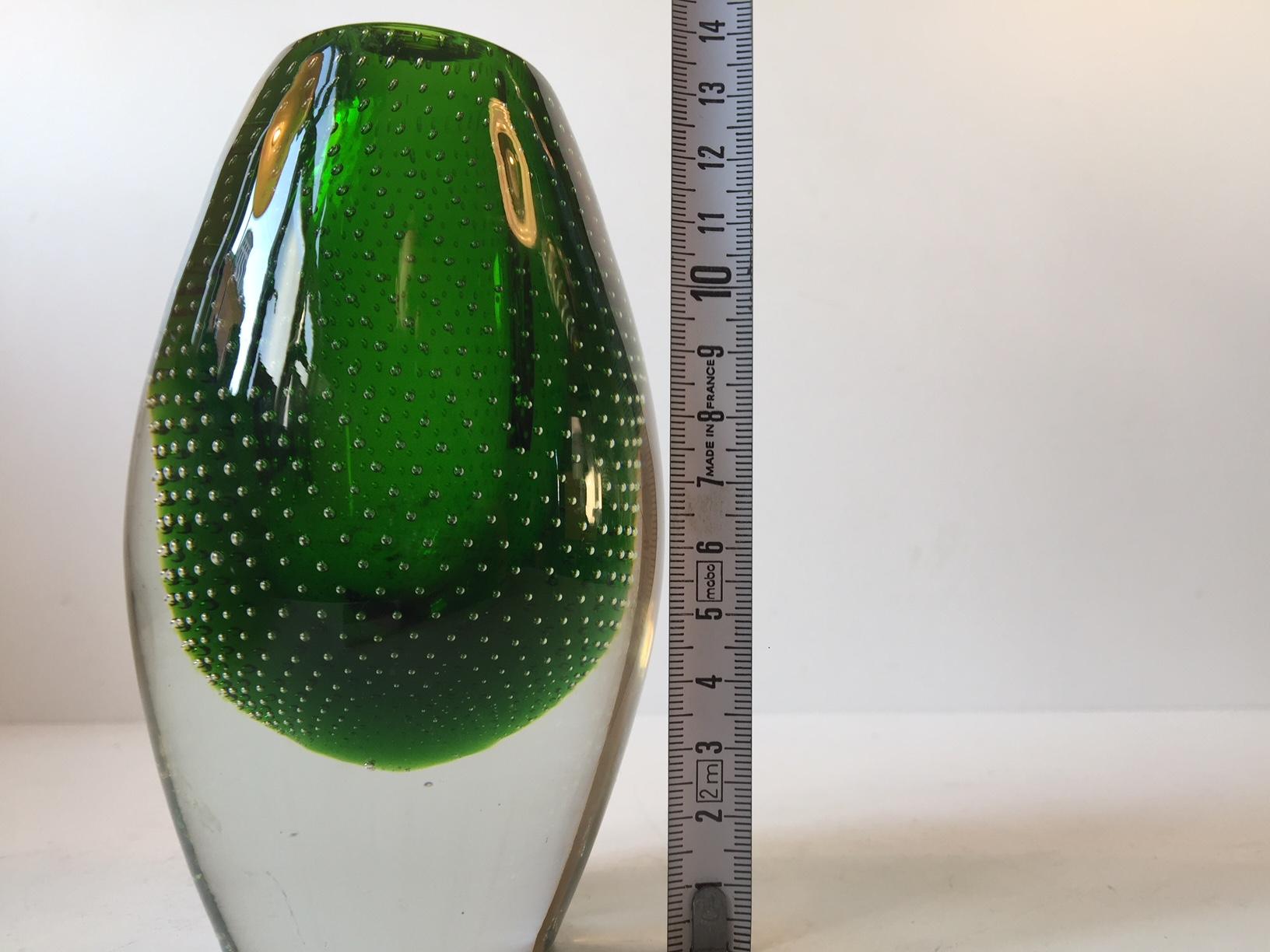 Mid-Century Modern Green Glass Vase with Controlled Air Bubbles by Jacob Bang, 1950s For Sale
