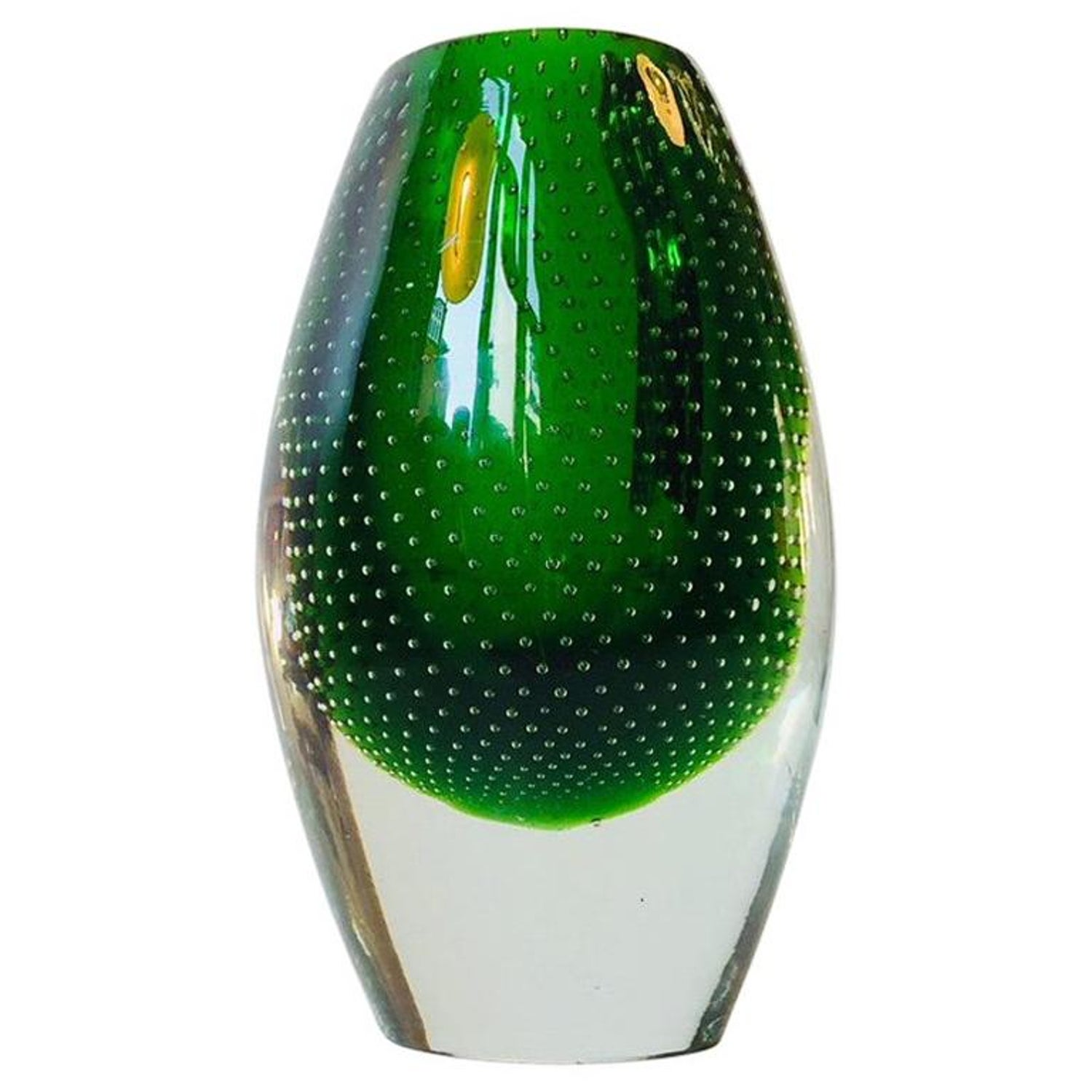 Green Glass Vase with Controlled Air Bubbles by Jacob Bang, 1950s For Sale  at 1stDibs