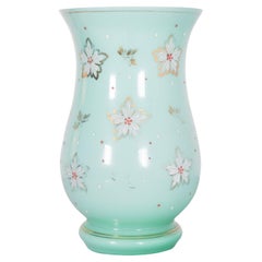 Vintage Green Glass Vase with Flowers