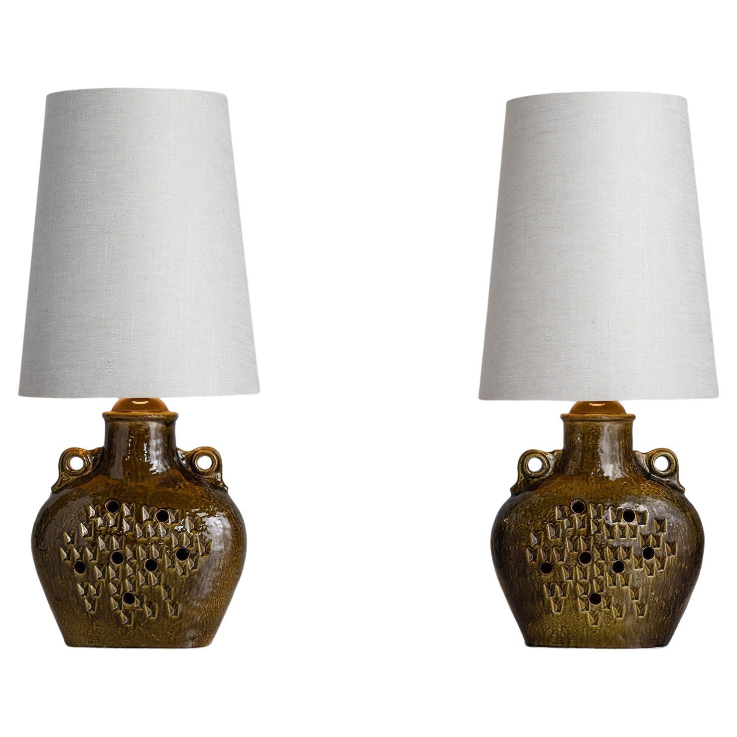 Glazed Gold Ceramic Lamps, Sweden, circa 1960 For Sale at 1stDibs