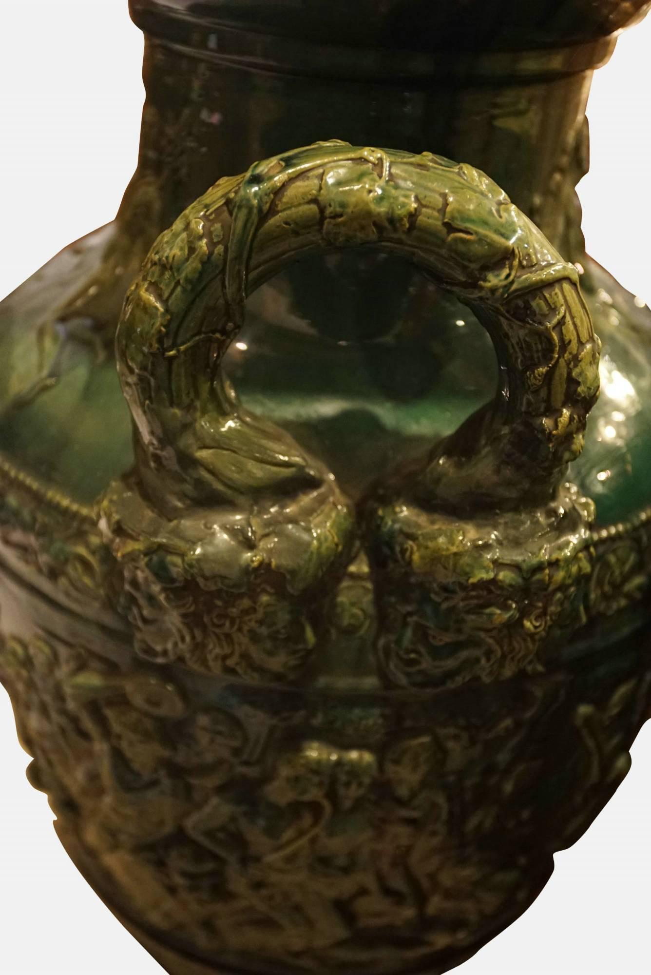 Green Glaze Majolica Vase For Sale 1