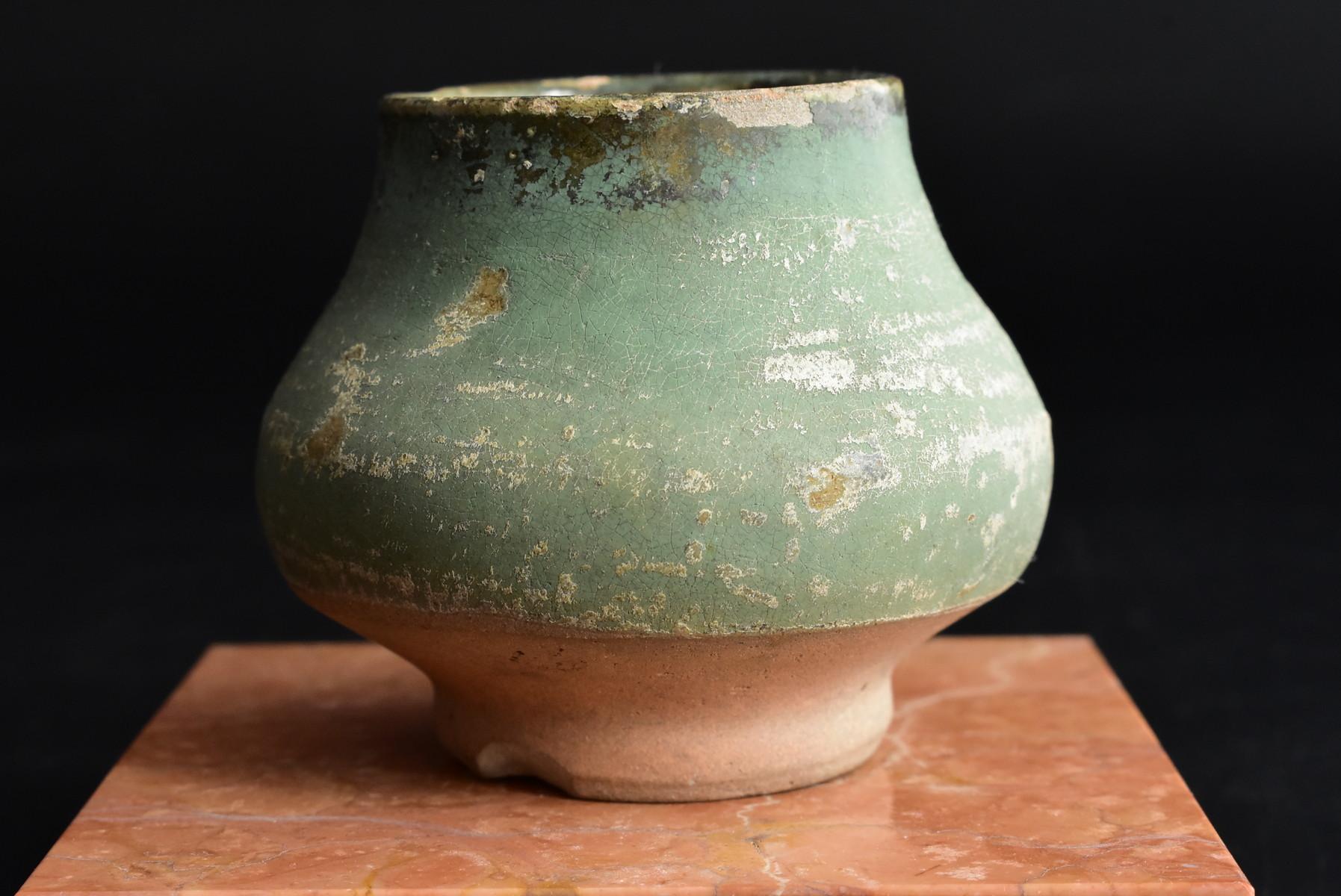 Glazed Green Glaze Pottery Made in the Tang Dynasty / Ancient Chinese Jar / Antique Jar