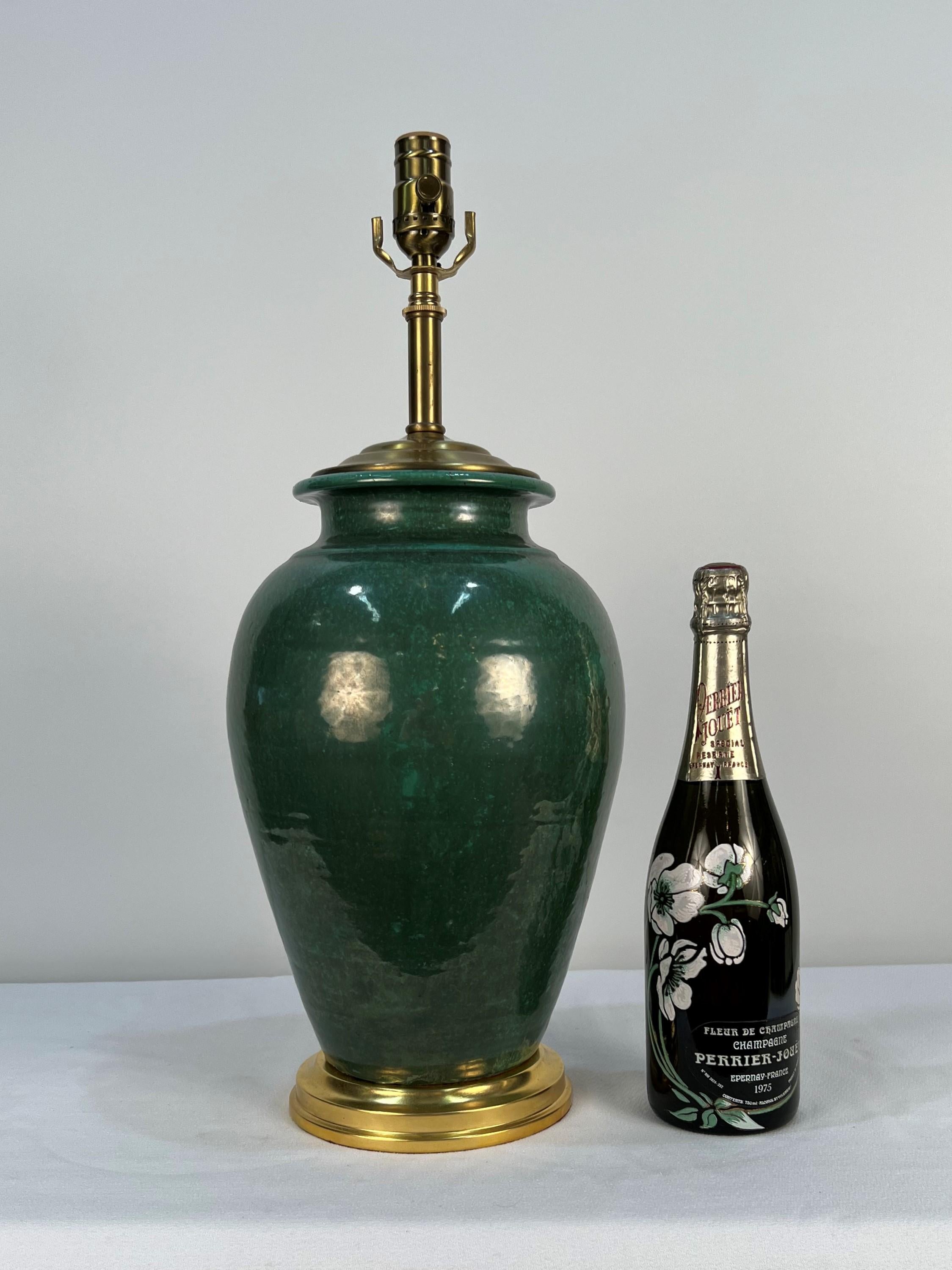 Glazed pottery table lamp made by W. J. Gordy 