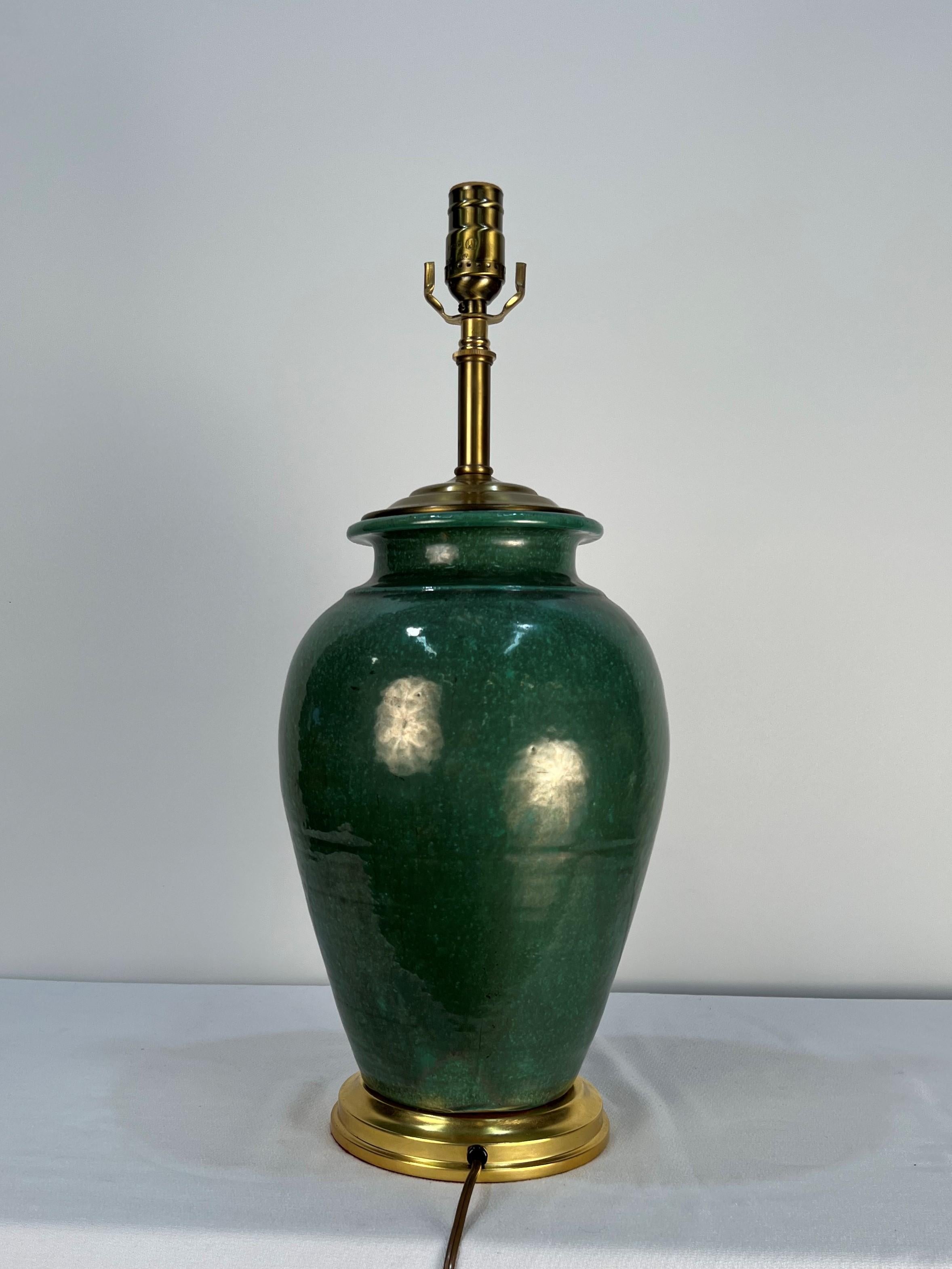 American Craftsman Green Glaze W. J. Gordy Georgia Art Pottery Table Lamp For Sale