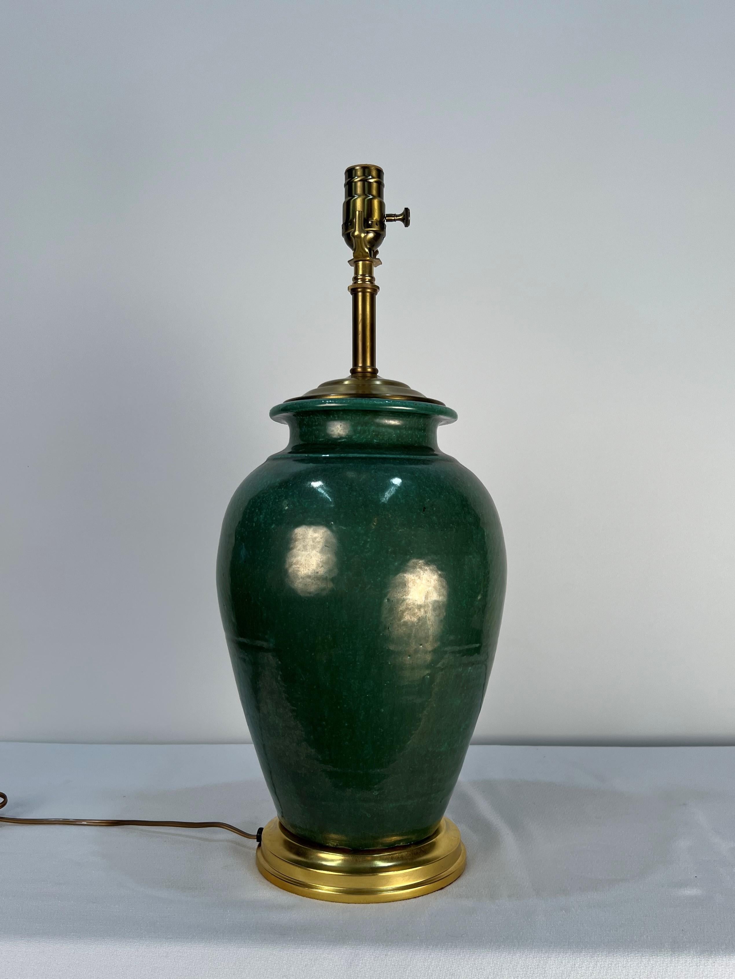 American Green Glaze W. J. Gordy Georgia Art Pottery Table Lamp For Sale