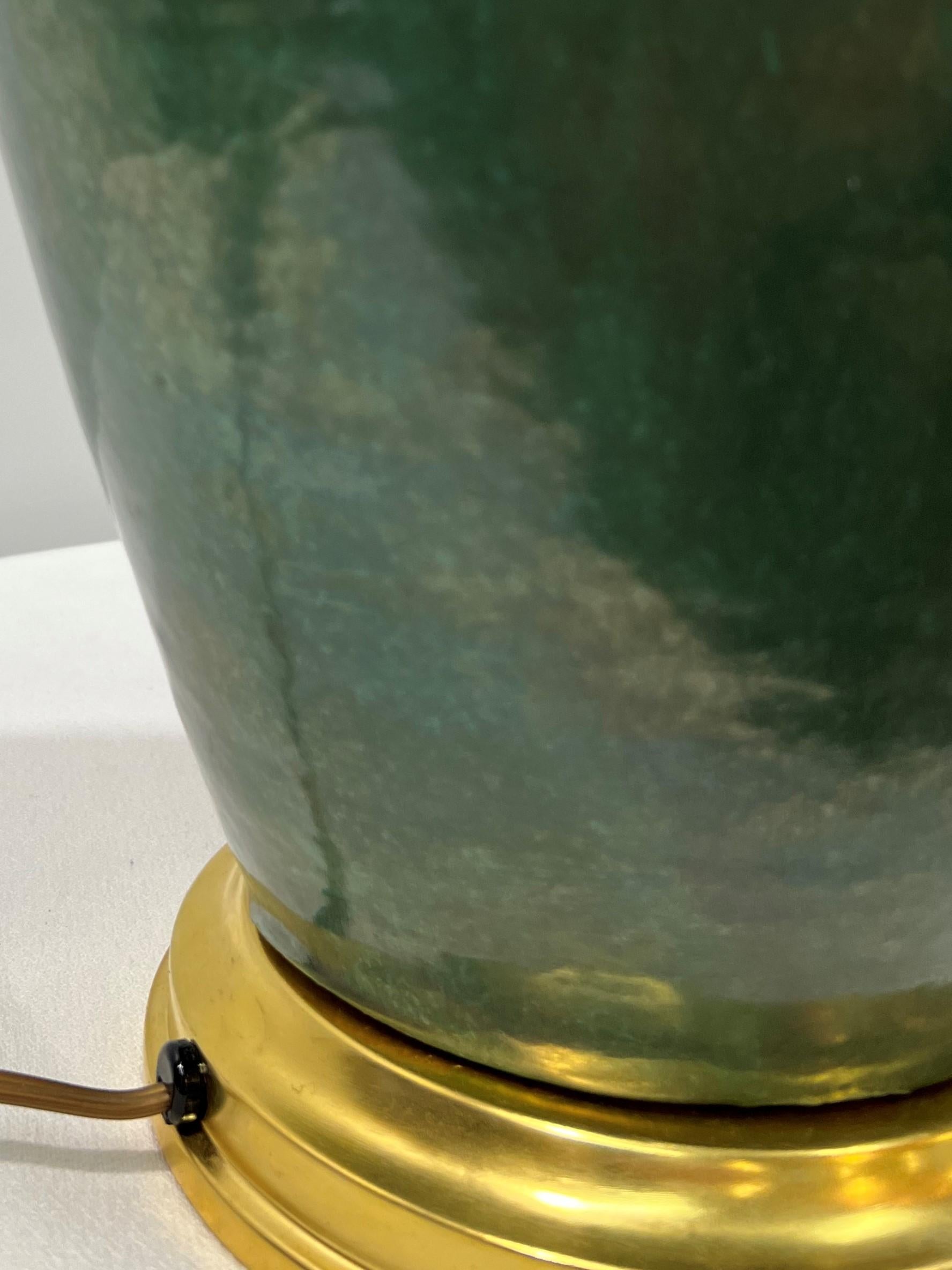 Green Glaze W. J. Gordy Georgia Art Pottery Table Lamp In Good Condition For Sale In Denver, CO