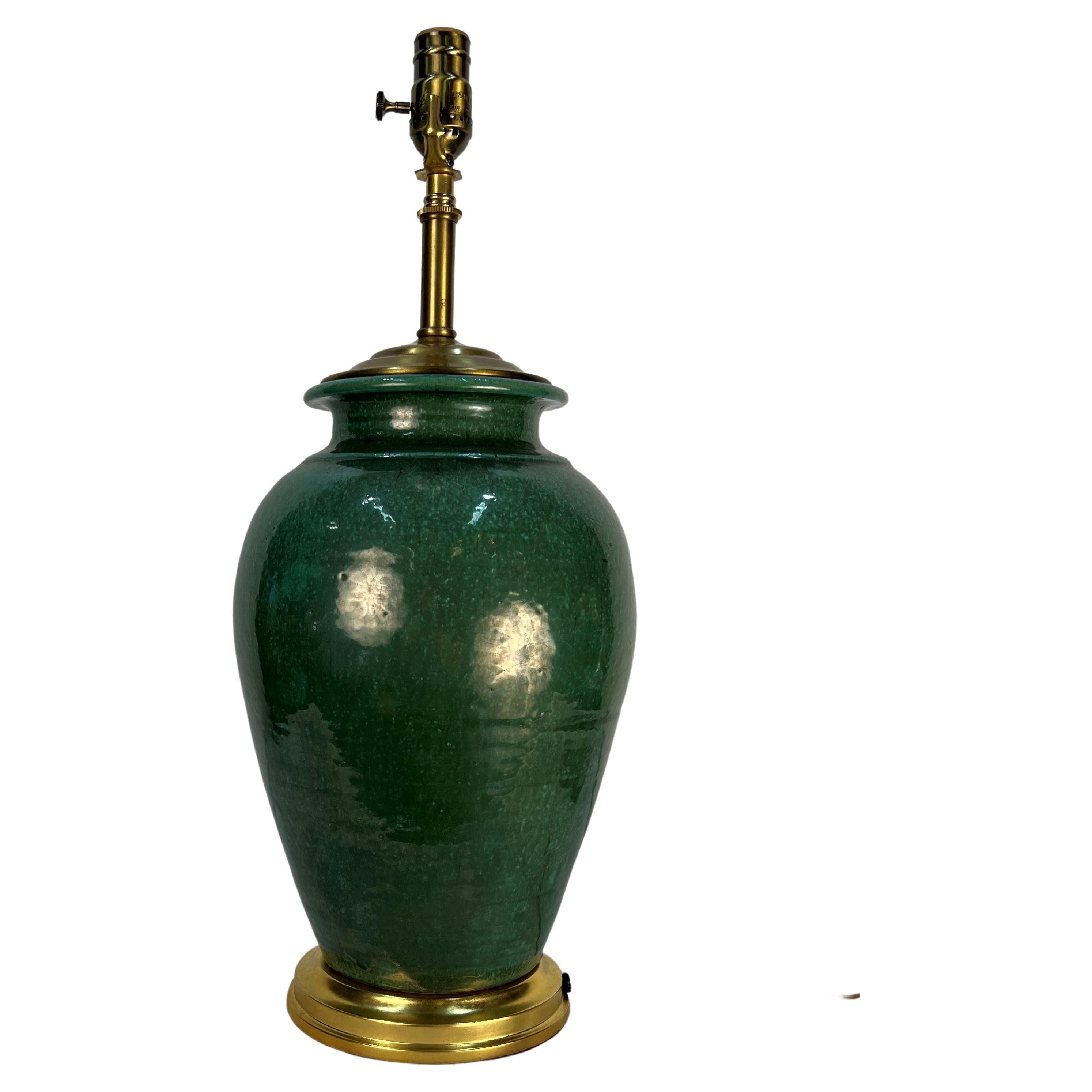 Green Glaze W. J. Gordy Georgia Art Pottery Table Lamp For Sale