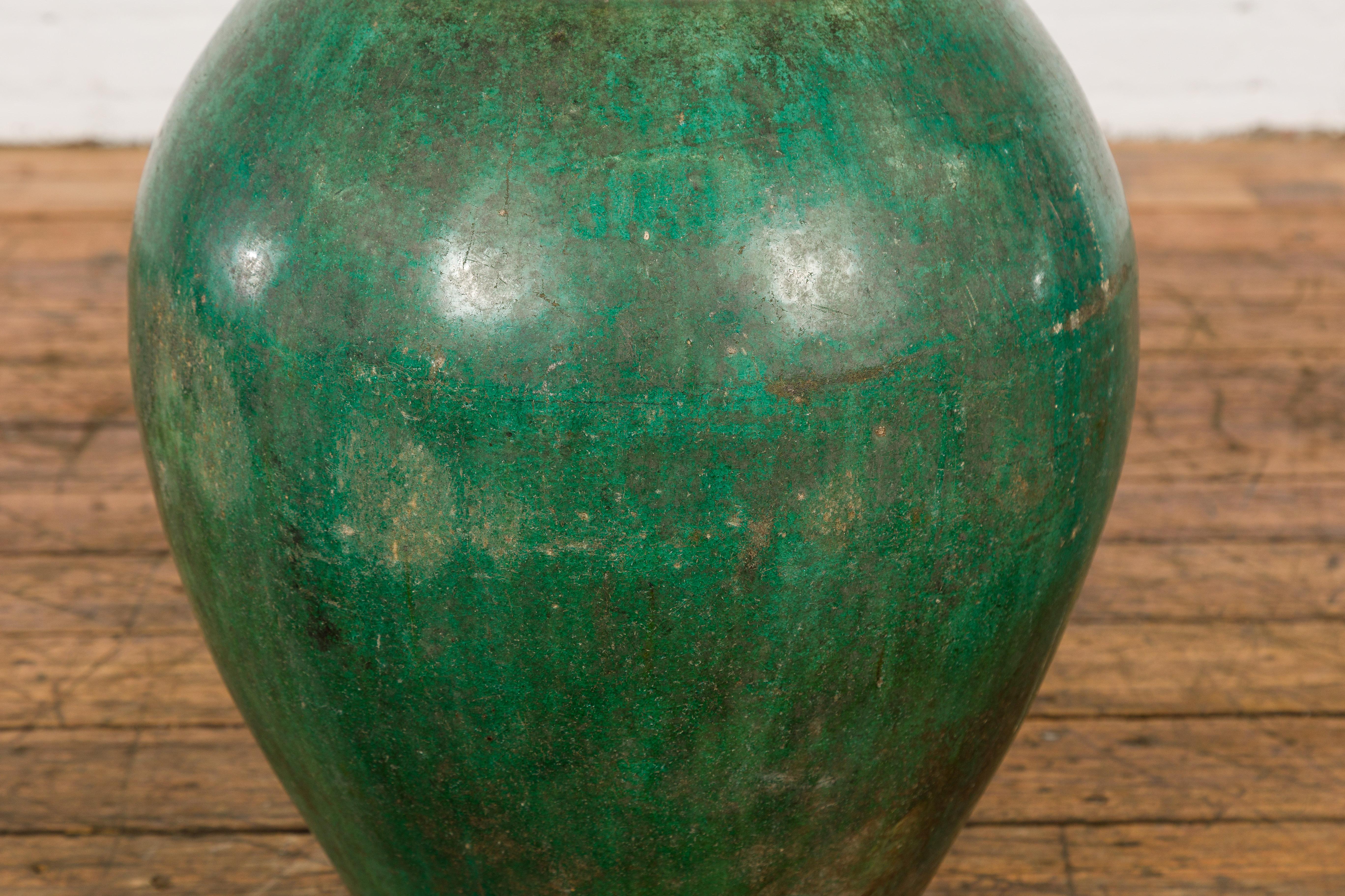 20th Century Green Glazed 1950s Ceramic Planter Jar with Tapering Lines For Sale