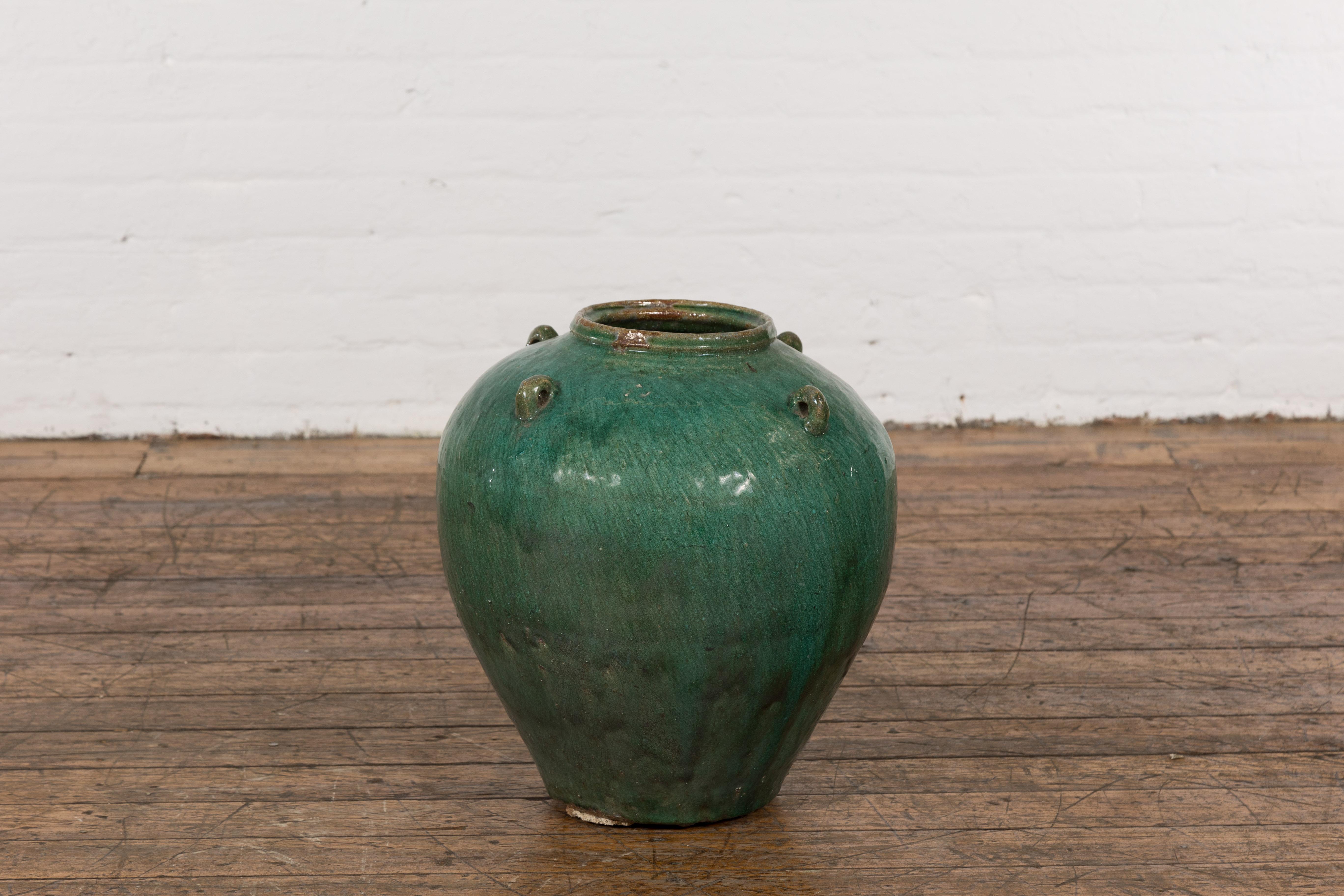 Green Glazed Antique Chinese Late Qing Dynasty Period Hunan Ceramic Jar For Sale 9