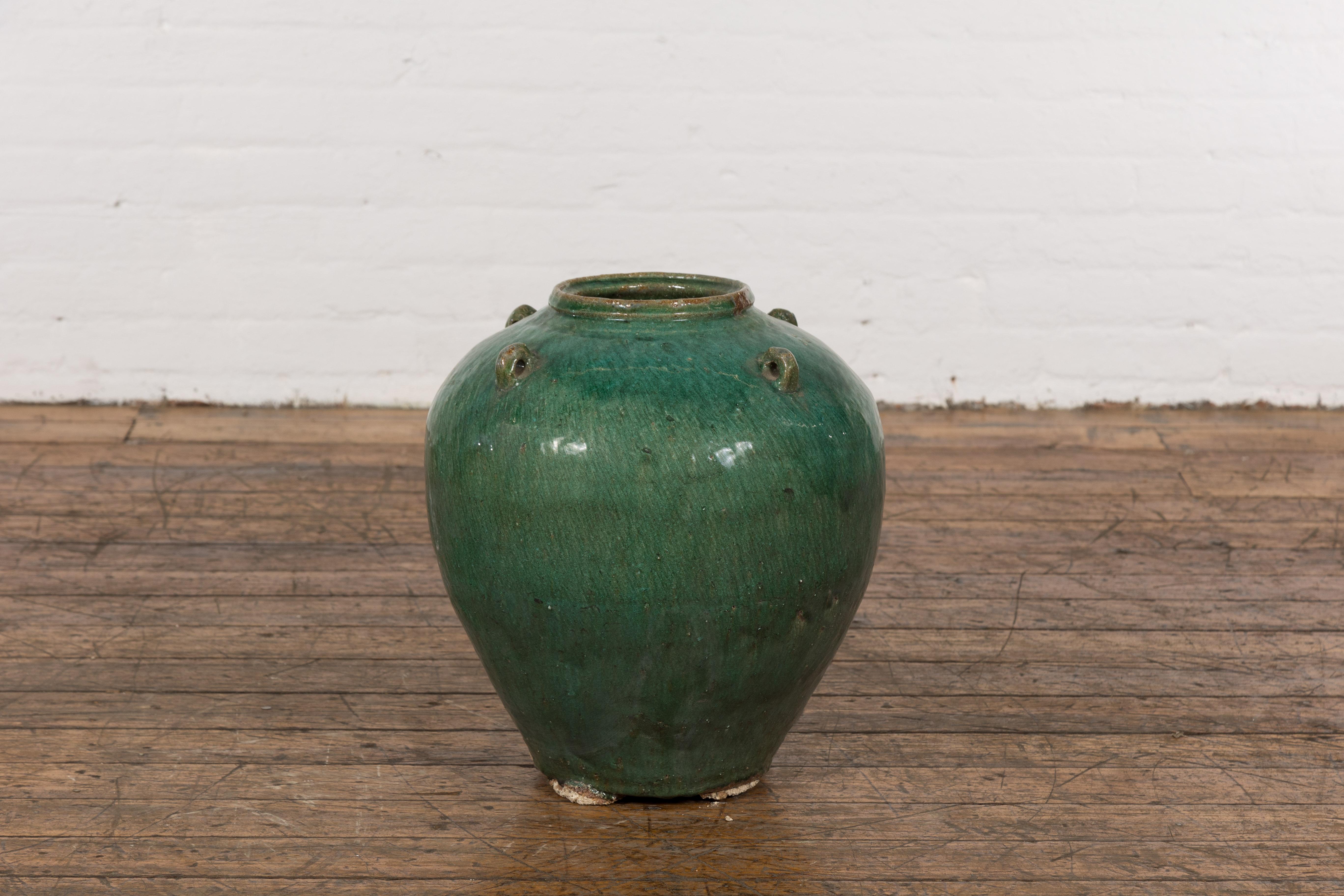 Green Glazed Antique Chinese Late Qing Dynasty Period Hunan Ceramic Jar For Sale 10