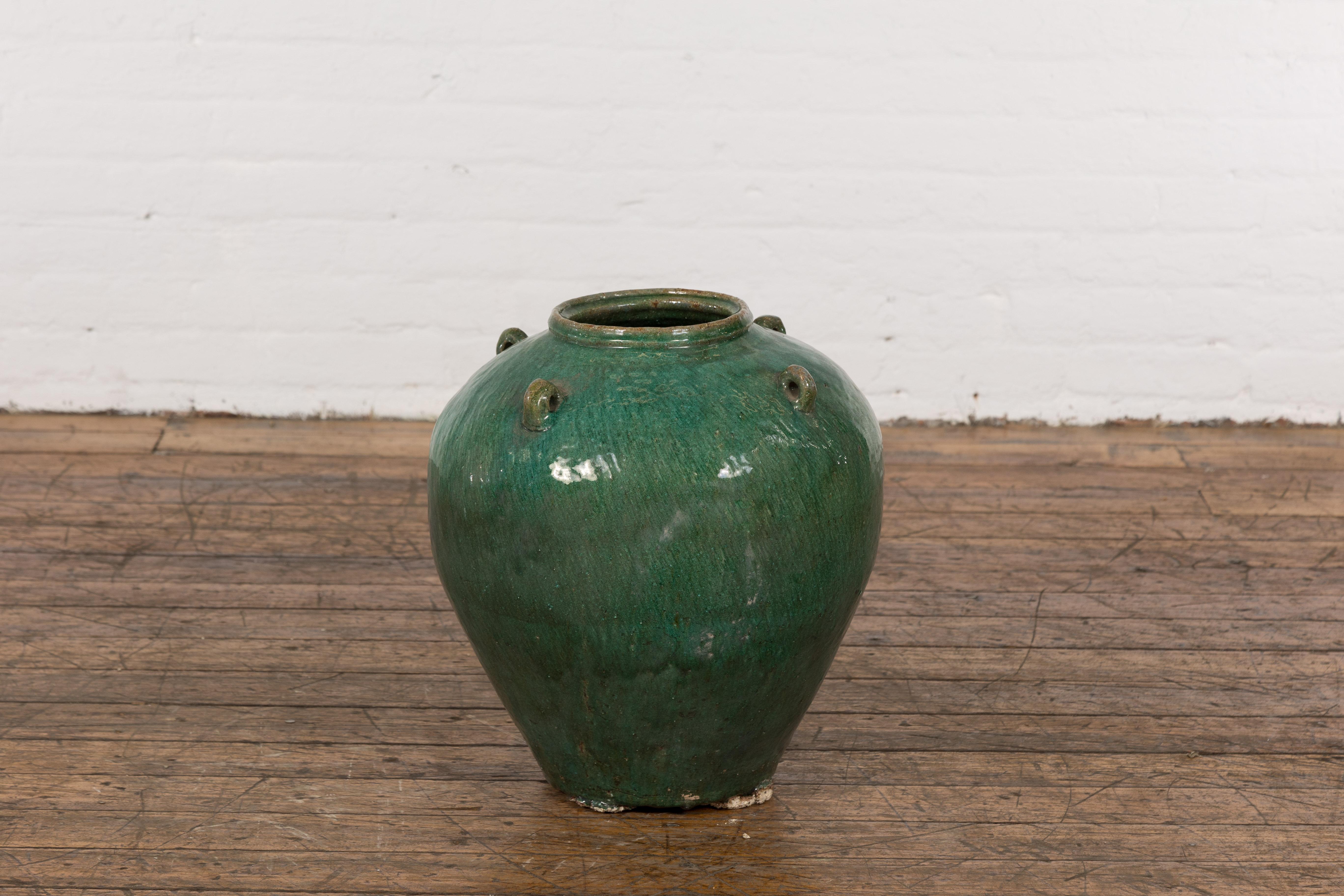 Green Glazed Antique Chinese Late Qing Dynasty Period Hunan Ceramic Jar For Sale 11