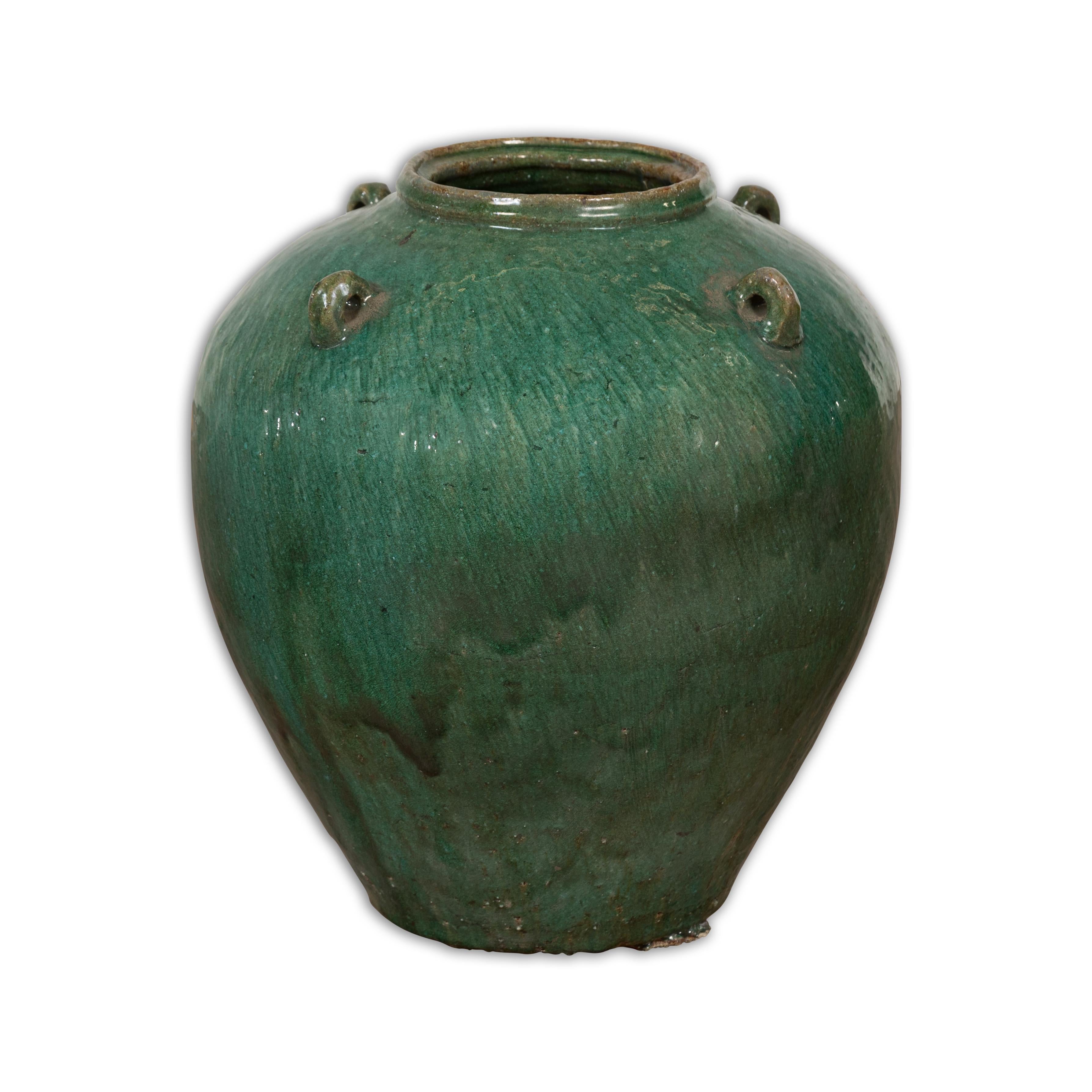 Green Glazed Antique Chinese Late Qing Dynasty Period Hunan Ceramic Jar For Sale 13