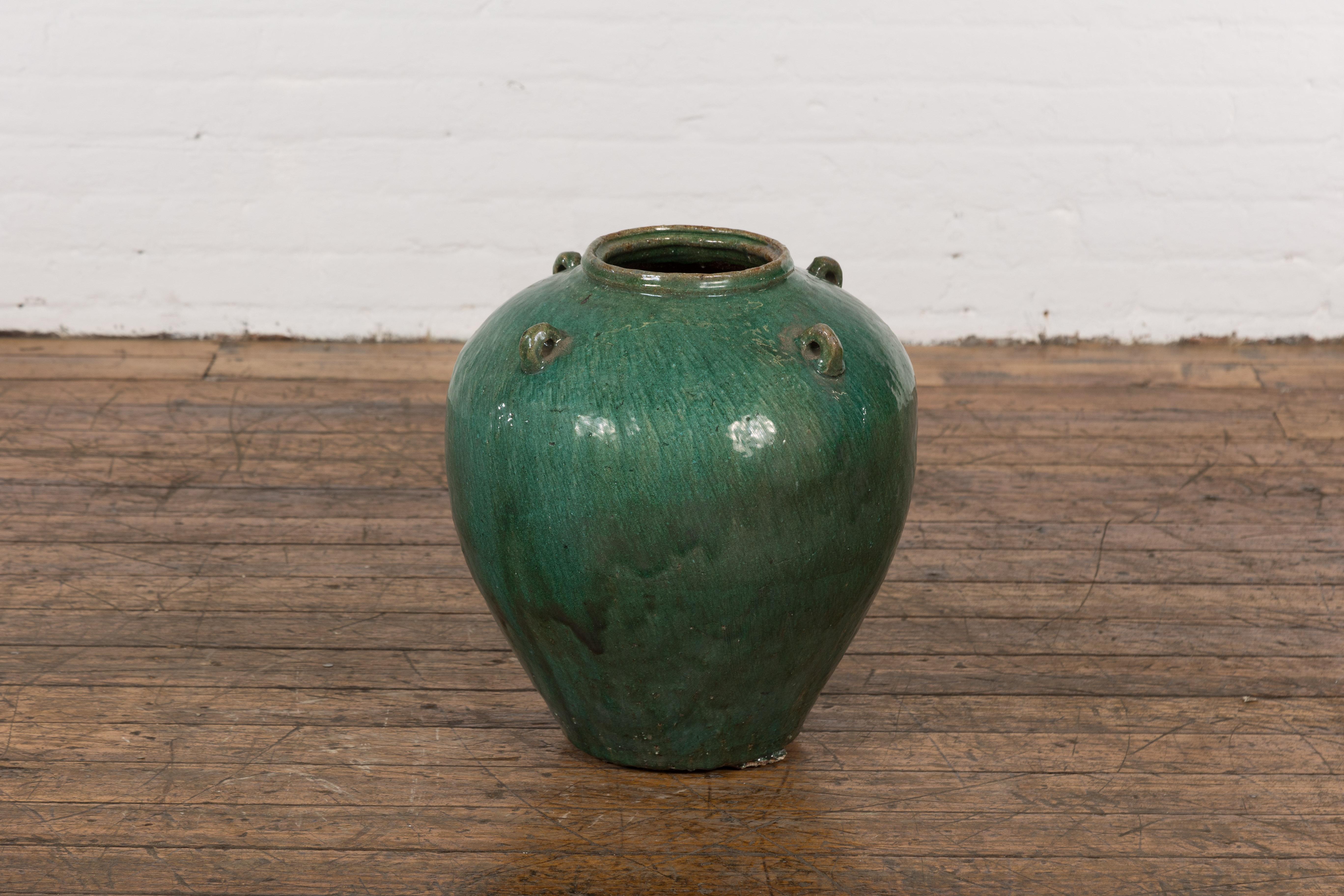 20th Century Green Glazed Antique Chinese Late Qing Dynasty Period Hunan Ceramic Jar For Sale
