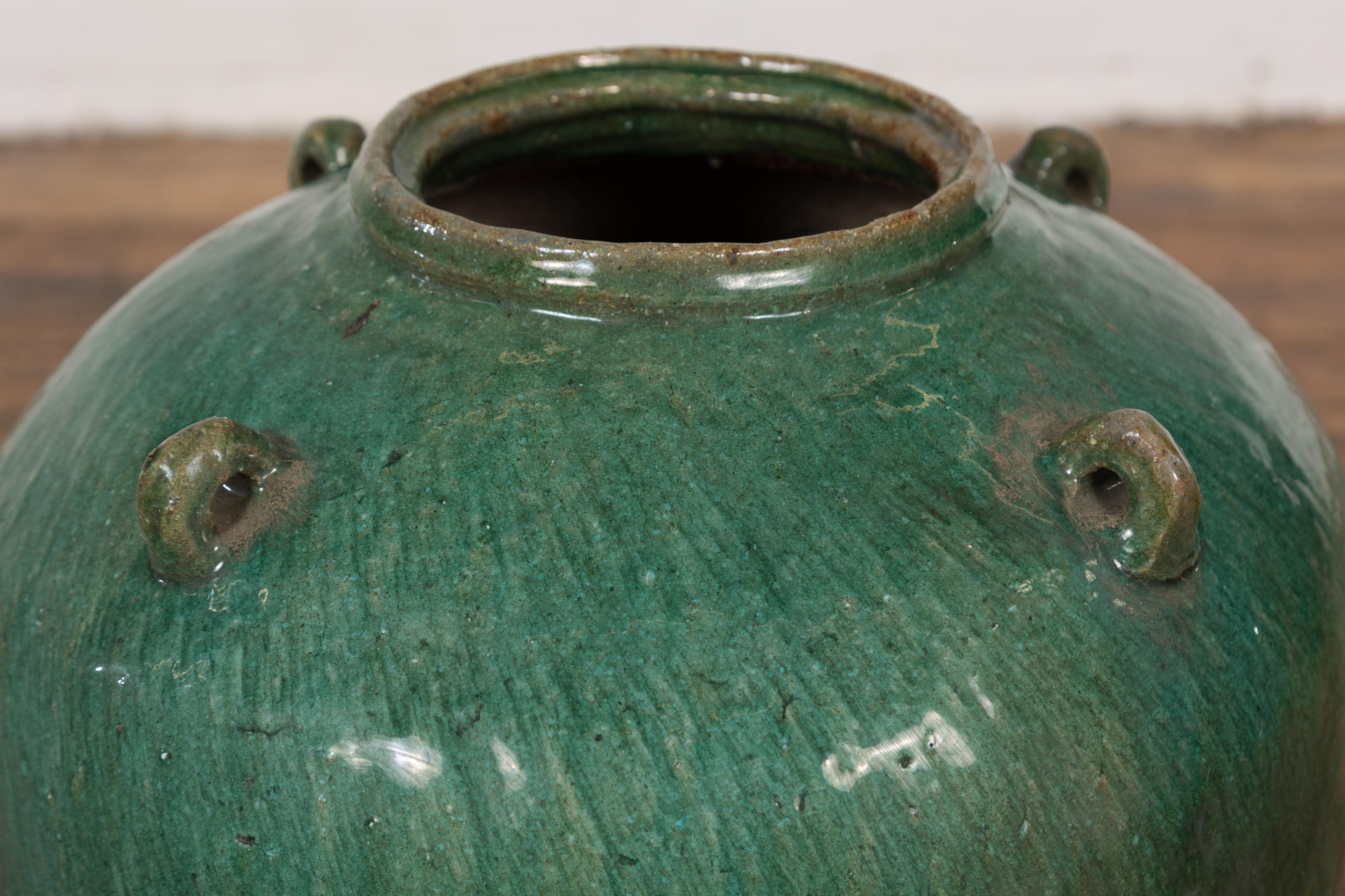 Green Glazed Antique Chinese Late Qing Dynasty Period Hunan Ceramic Jar For Sale 2