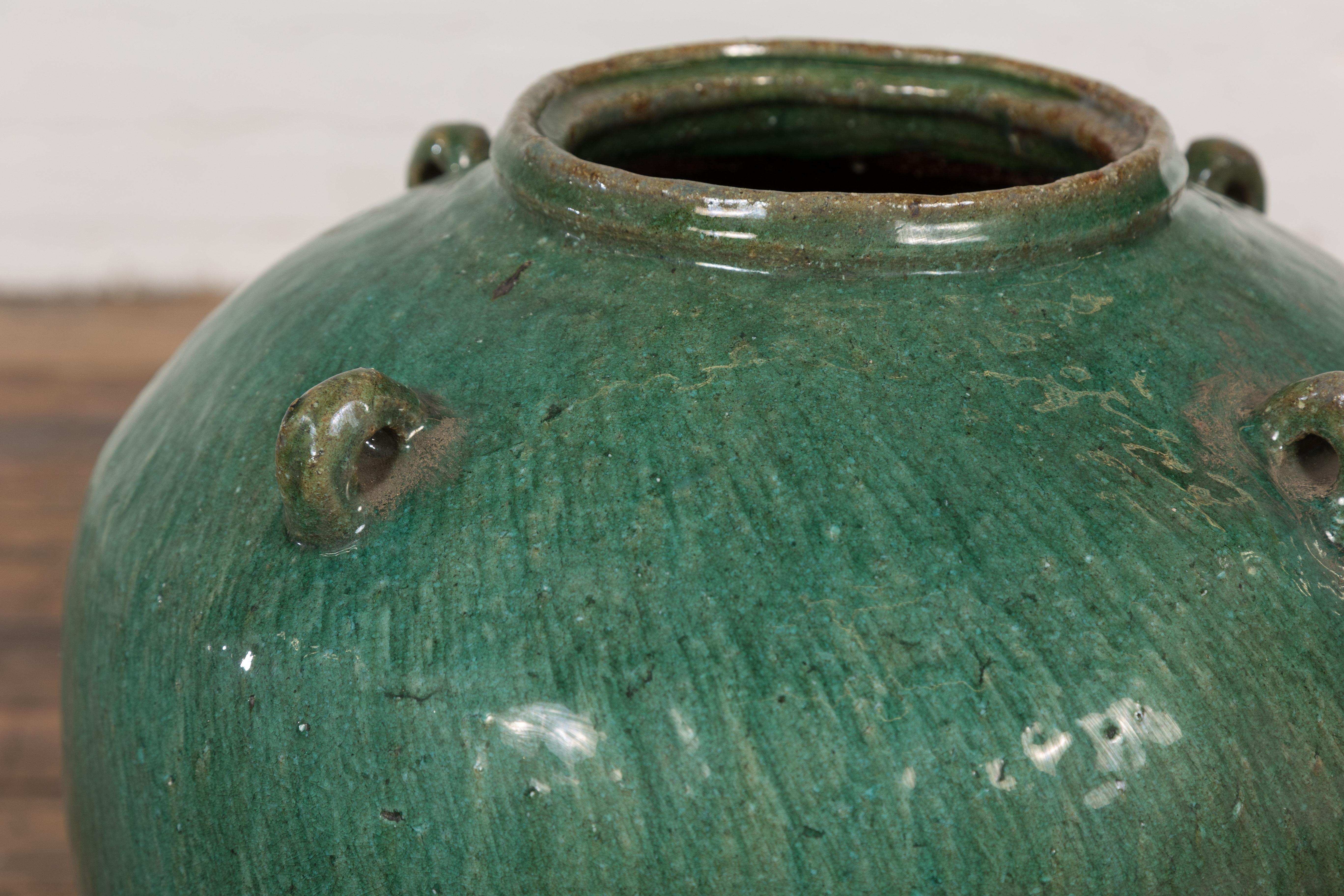 Green Glazed Antique Chinese Late Qing Dynasty Period Hunan Ceramic Jar For Sale 3