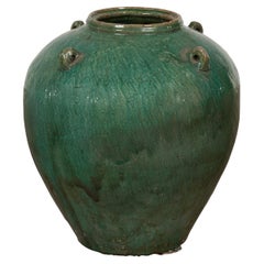 Green Glazed Antique Chinese Late Qing Dynasty Period Hunan Ceramic Jar
