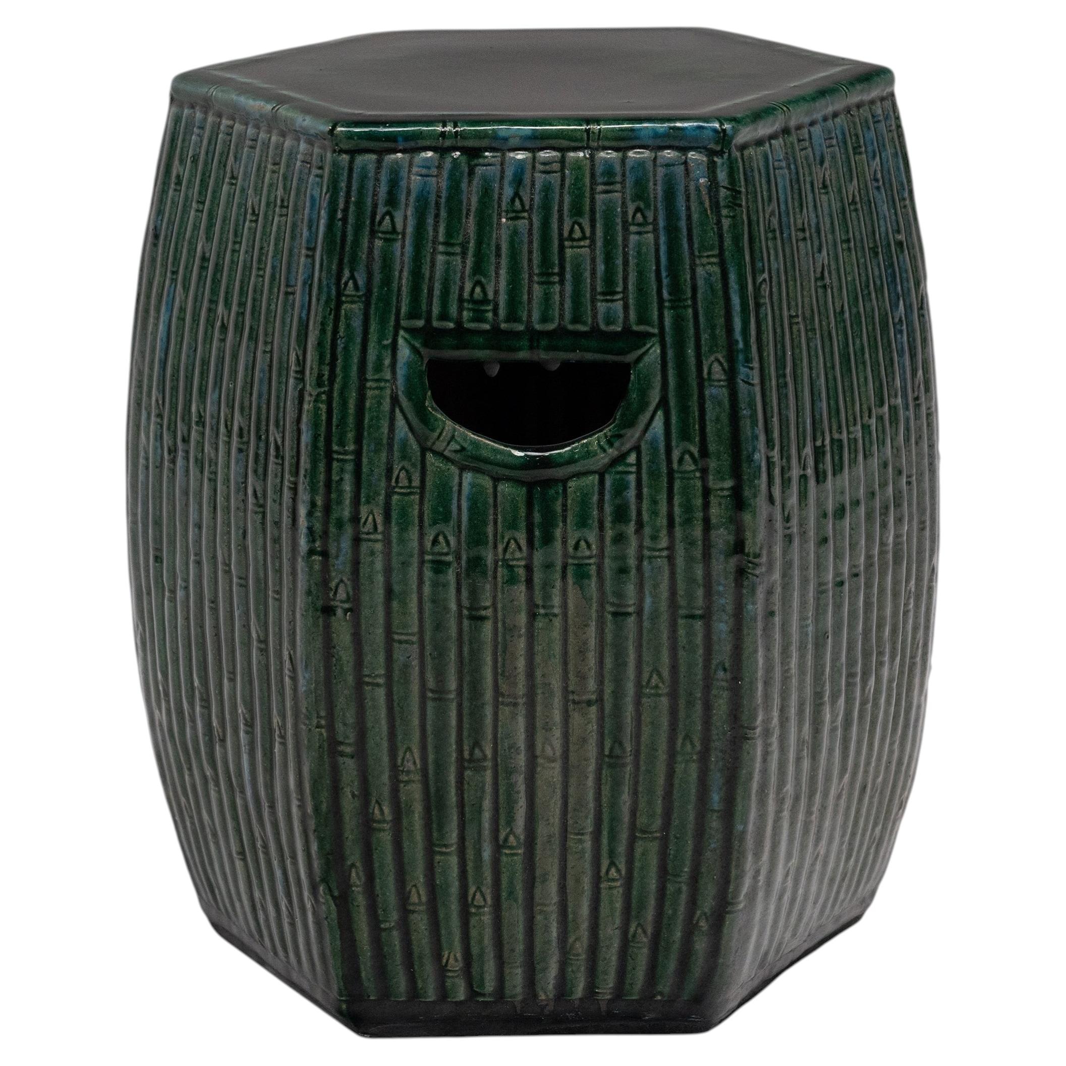 Green Glazed Bamboo Grove Garden Stool
