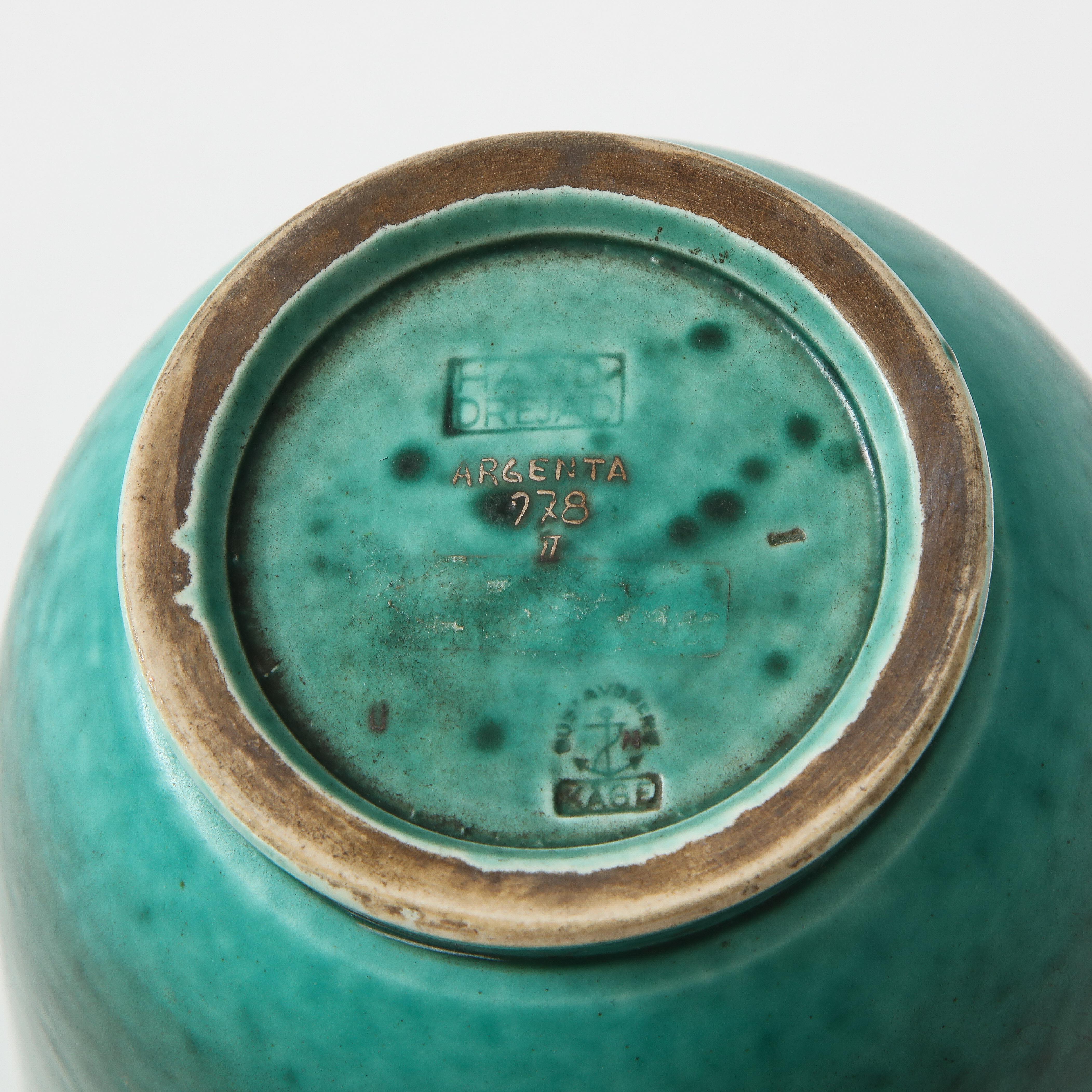 Green Glazed Ceramic and Silver 