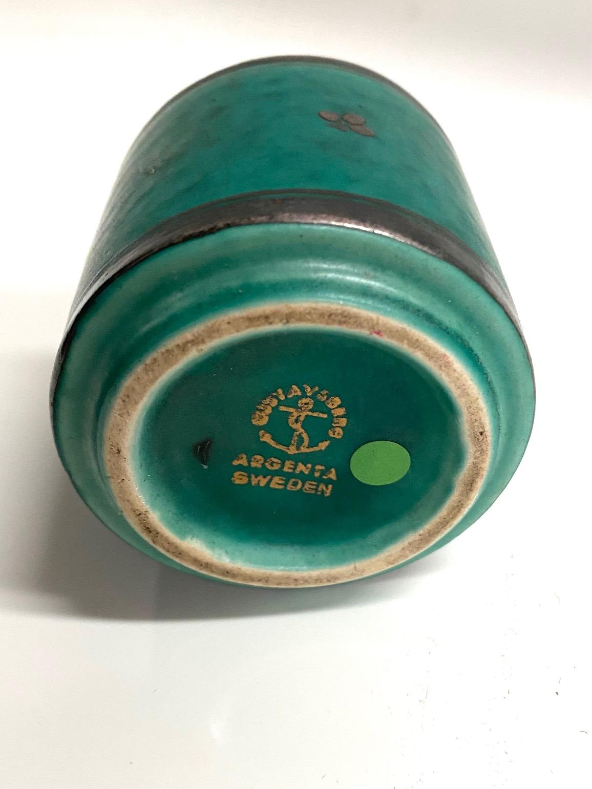 Swedish Green Glazed Ceramic and Silver 