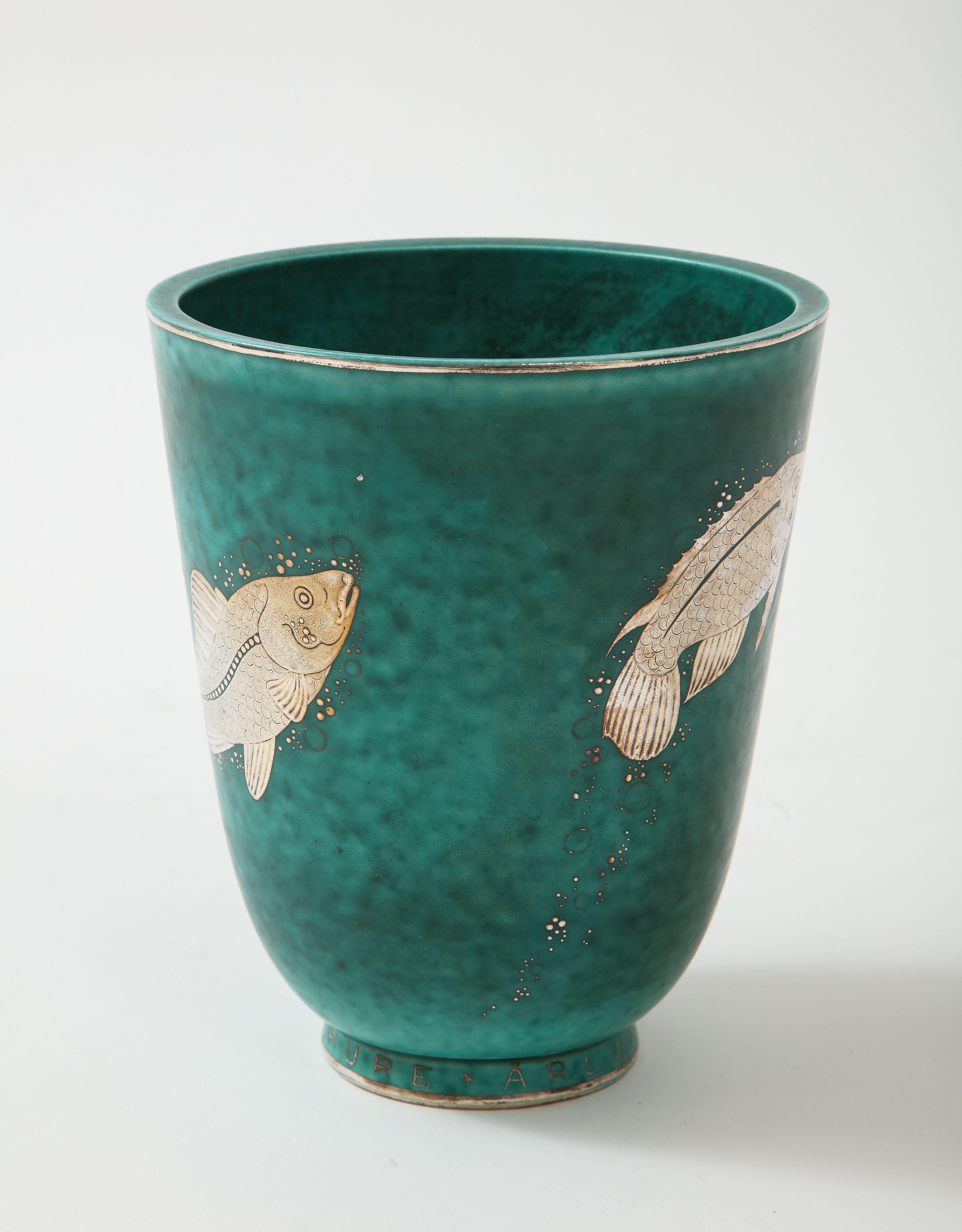 Mid-20th Century Green Glazed Ceramic and Silver 
