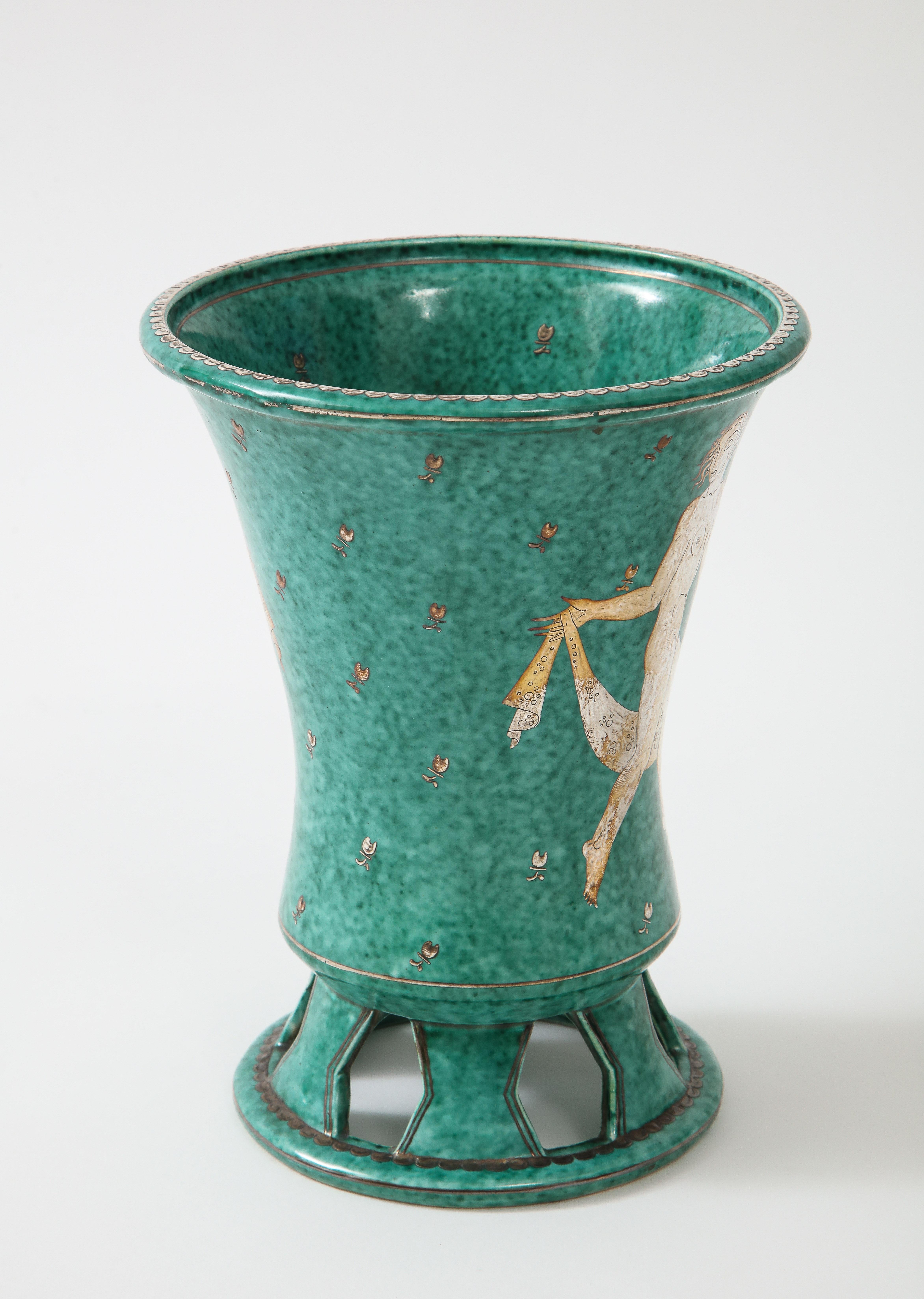 Mid-20th Century Green Glazed Ceramic and Silver 