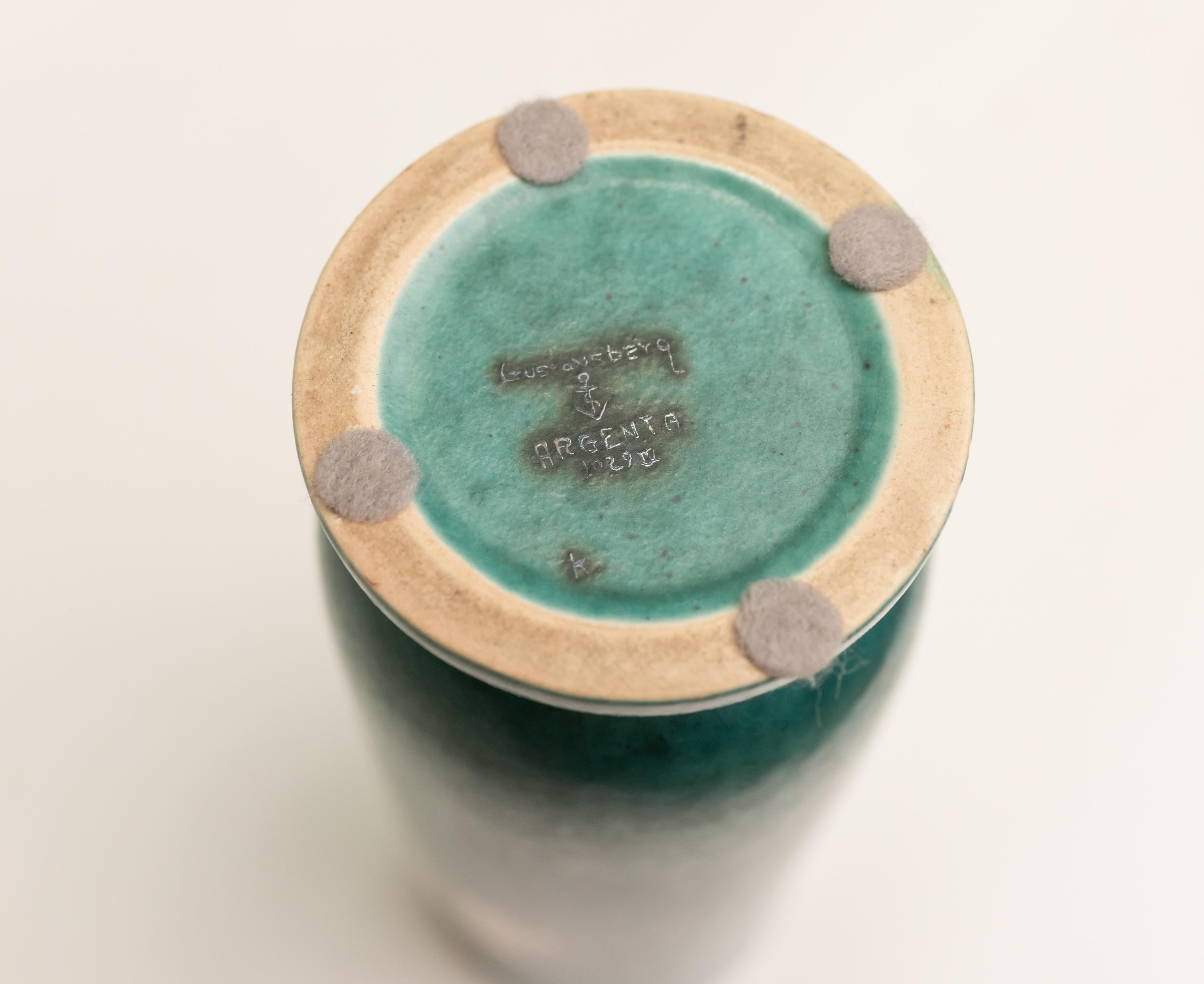 Mid-20th Century Green Glazed Ceramic and Silver 