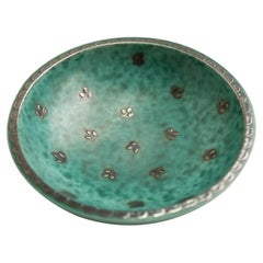 Green Glazed Ceramic and Silver "Argenta" Vase by Wilhelm Kage for Gustavsberg