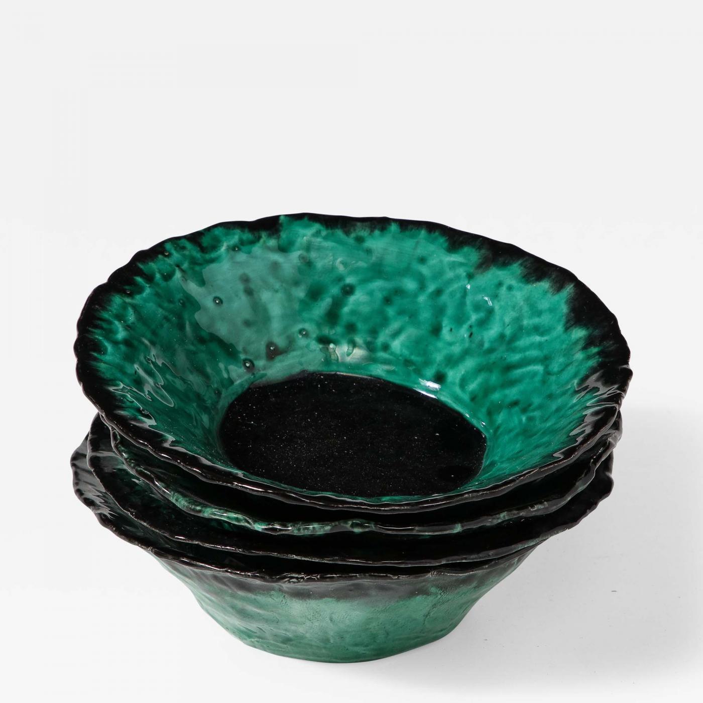 French Green Glazed Ceramic Bowl by Marthe Delacroix, circa 1960 For Sale