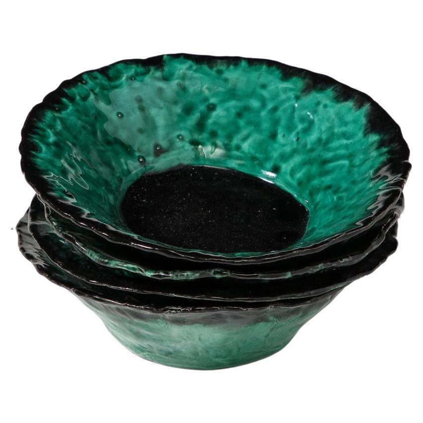 Green Glazed Ceramic Bowl by Marthe Delacroix, circa 1960 For Sale