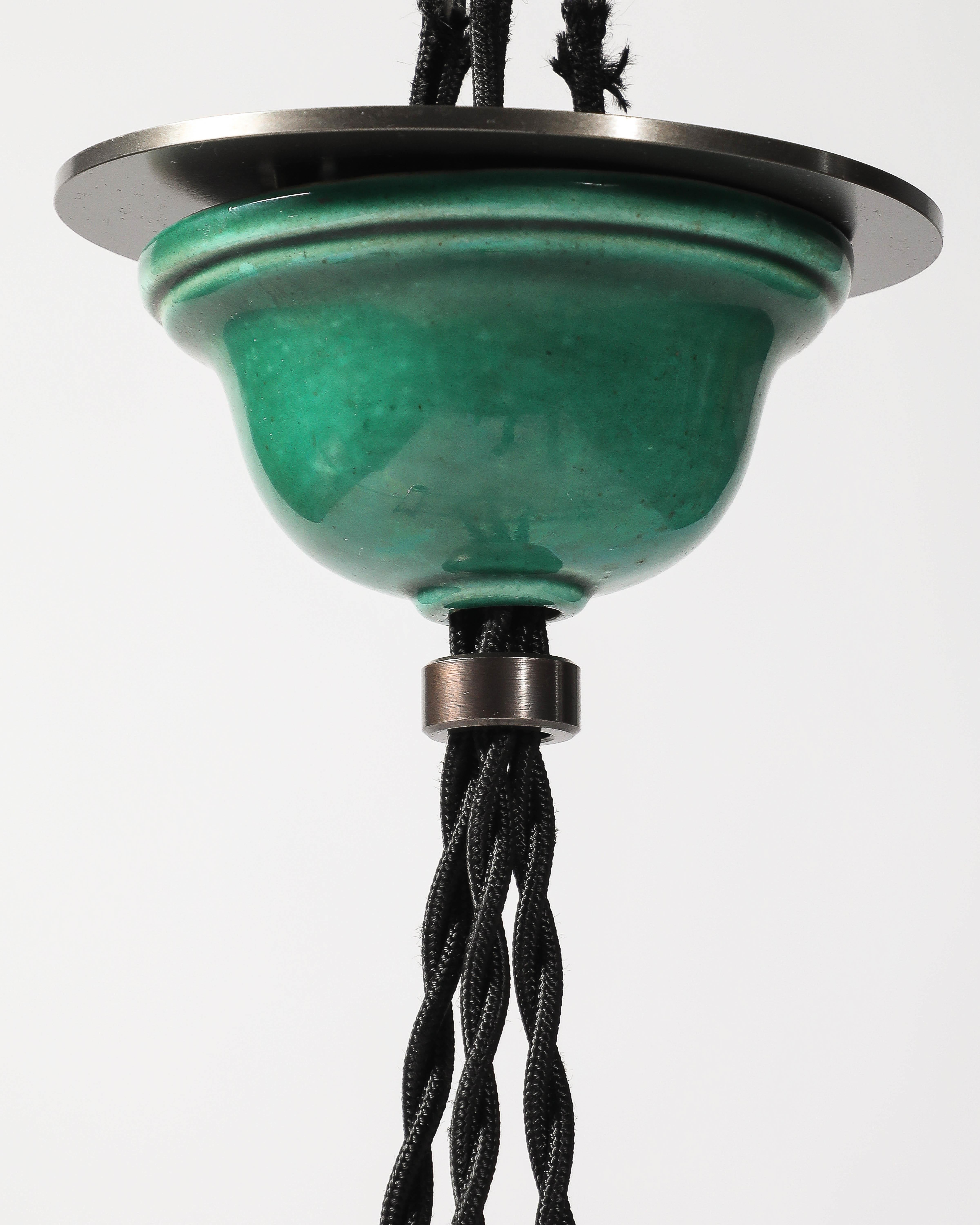 Lustre en céramique émaillée verte, attribué à Accolay, France, c.1960 en vente 8