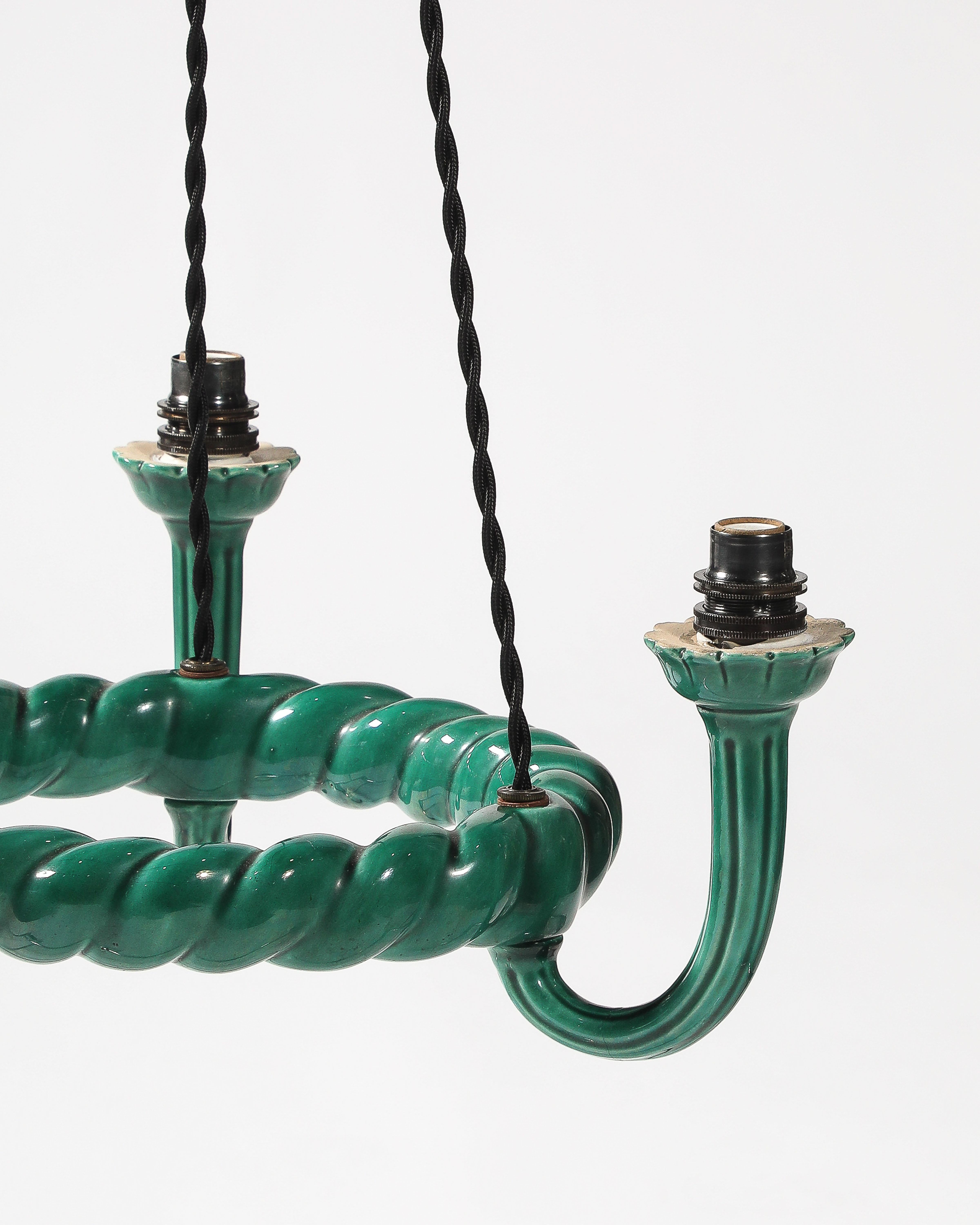 Lustre en céramique émaillée verte, attribué à Accolay, France, c.1960 en vente 3
