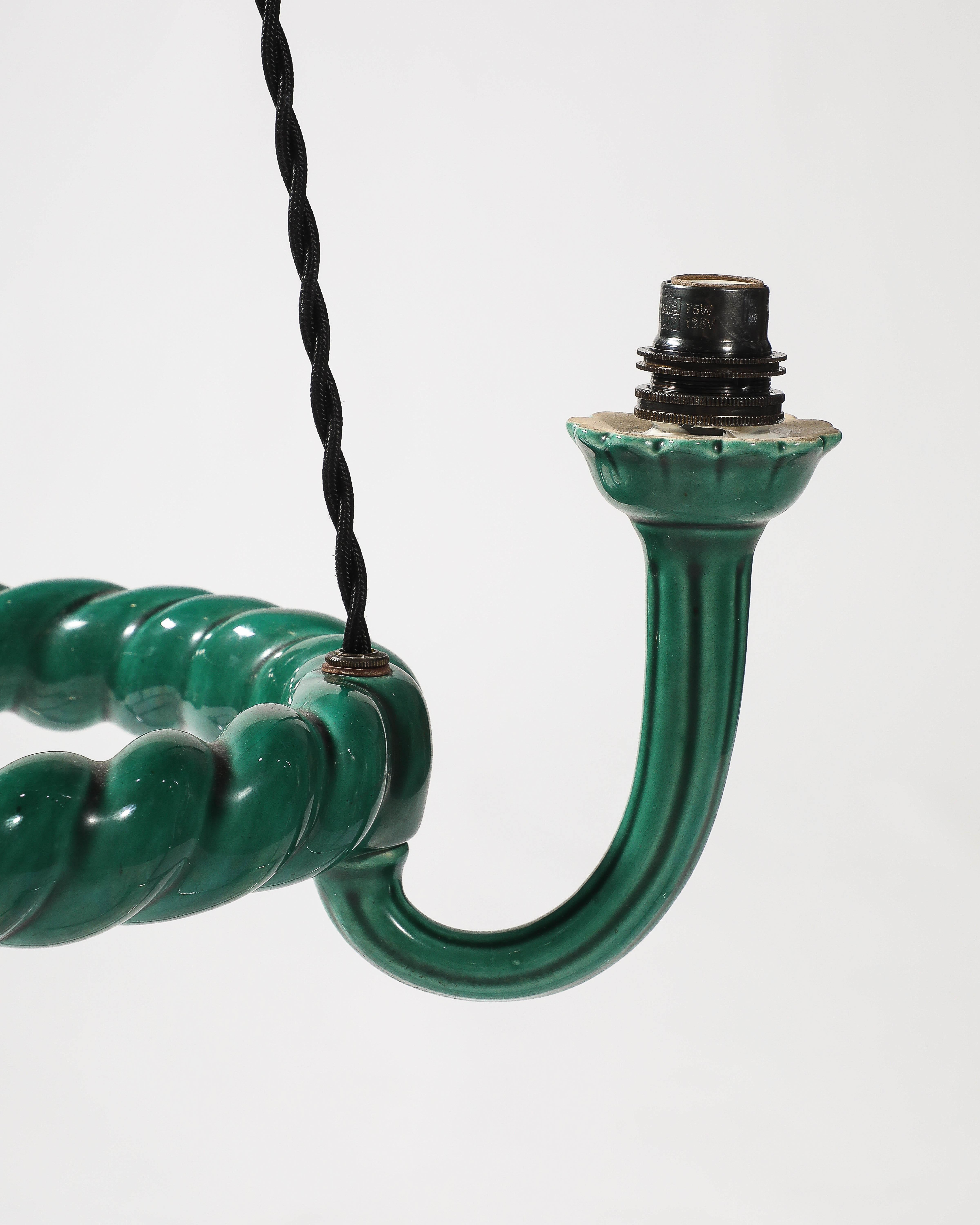 Lustre en céramique émaillée verte, attribué à Accolay, France, c.1960 en vente 4