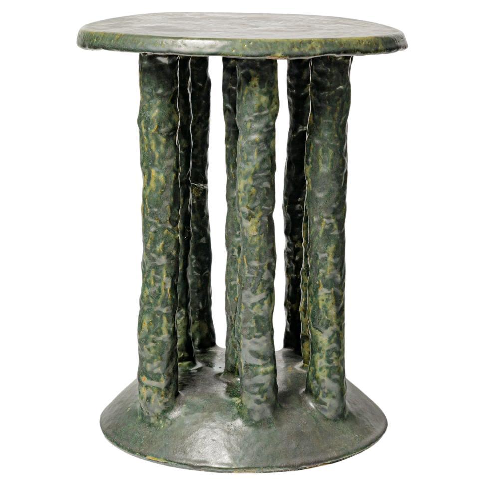 Green glazed ceramic coffee table or stool  by Mia Jensen, 2025.