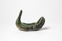 Grün glasierter Fischtopf aus Keramik von Jean Marais, ca. 1970-1980.