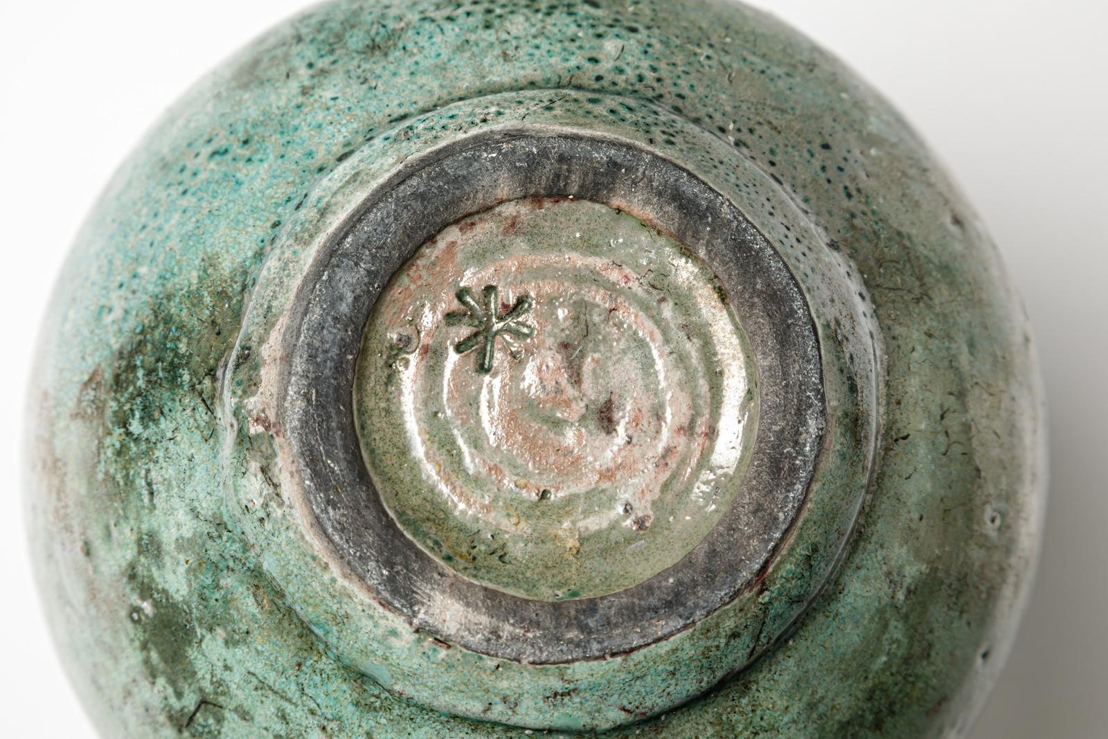 20th Century Green glazed ceramic handle pot by Gisèle Buthod Garçon, circa 1980-1990 For Sale