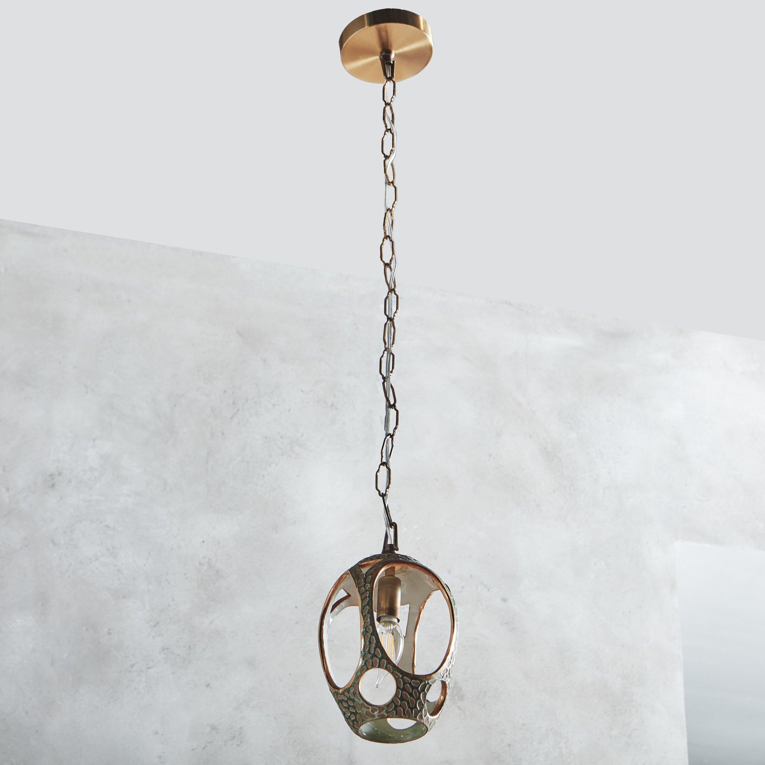 Green Glazed Ceramic Pendant Light by Zenith, Italy 1950s 4