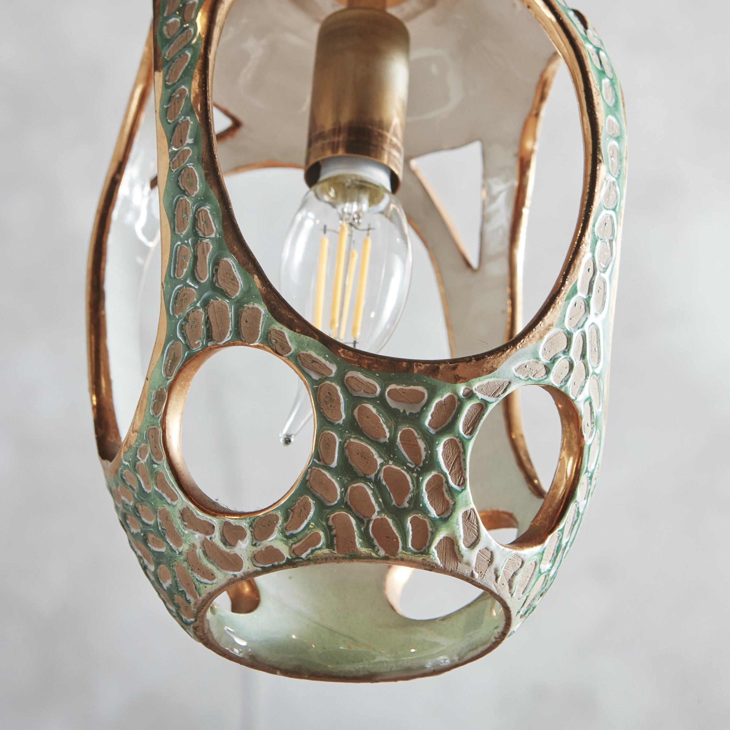 Danish Green Glazed Ceramic Pendant Light by Zenith Gouda, Denmark 1950s For Sale