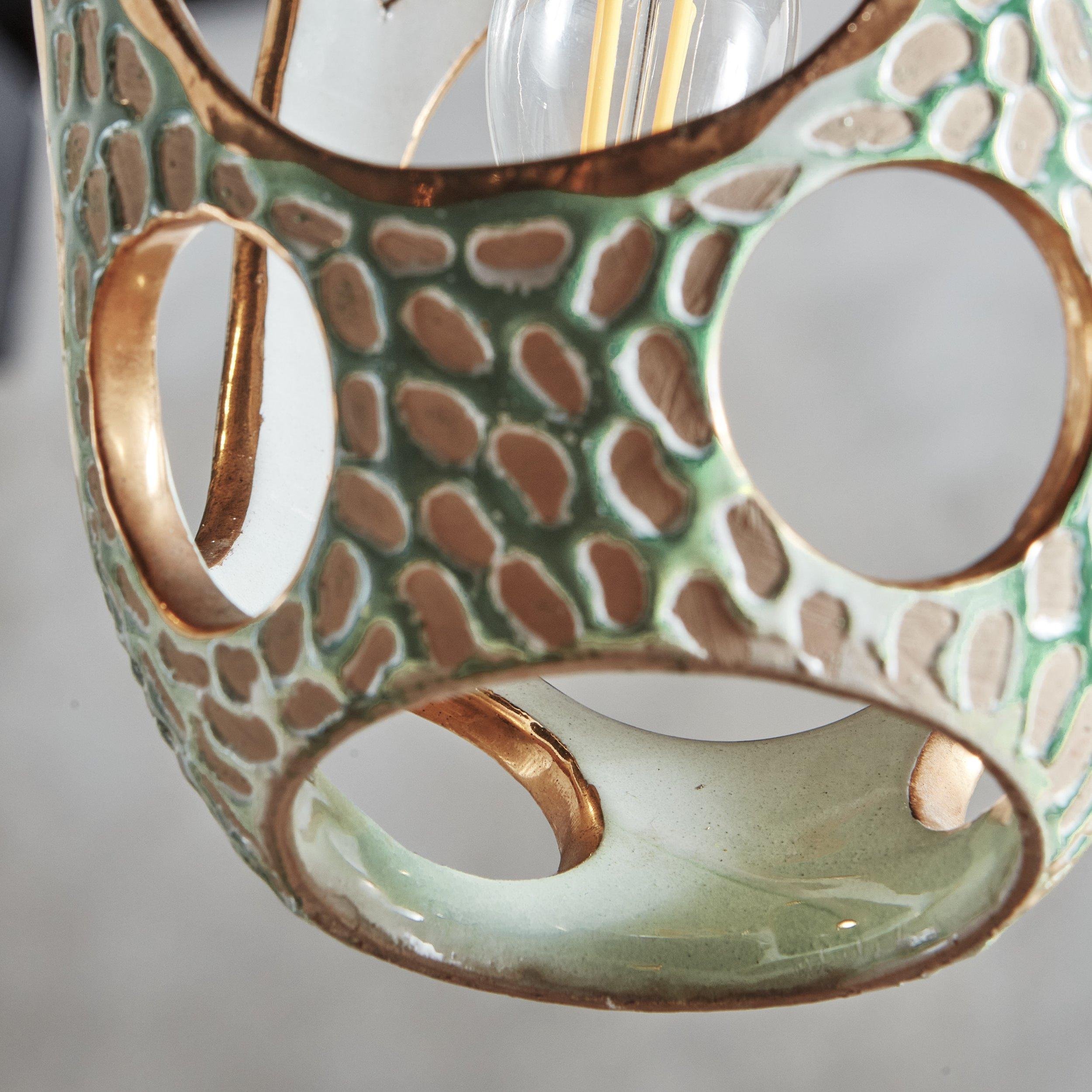Mid-20th Century Green Glazed Ceramic Pendant Light by Zenith, Italy 1950s