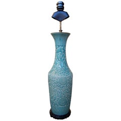 Lampe de table en céramique émaillée verte en forme de vase
