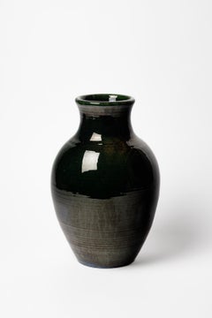 Green glazed ceramic vase by Accolay, circa 1970.