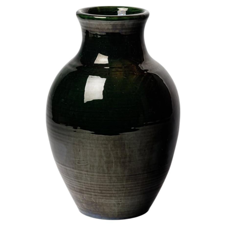 Green glazed ceramic vase by Accolay, circa 1970. For Sale