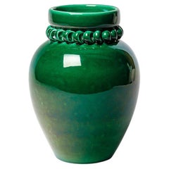 Vase en céramique émaillée verte de Pol Chambost, vers 1930-1940.
