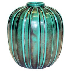 Green glazed ceramic vase by Upsala Ekeby Sweden 1930s