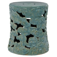 Green Glazed Chinese Garden Seat with Clouds