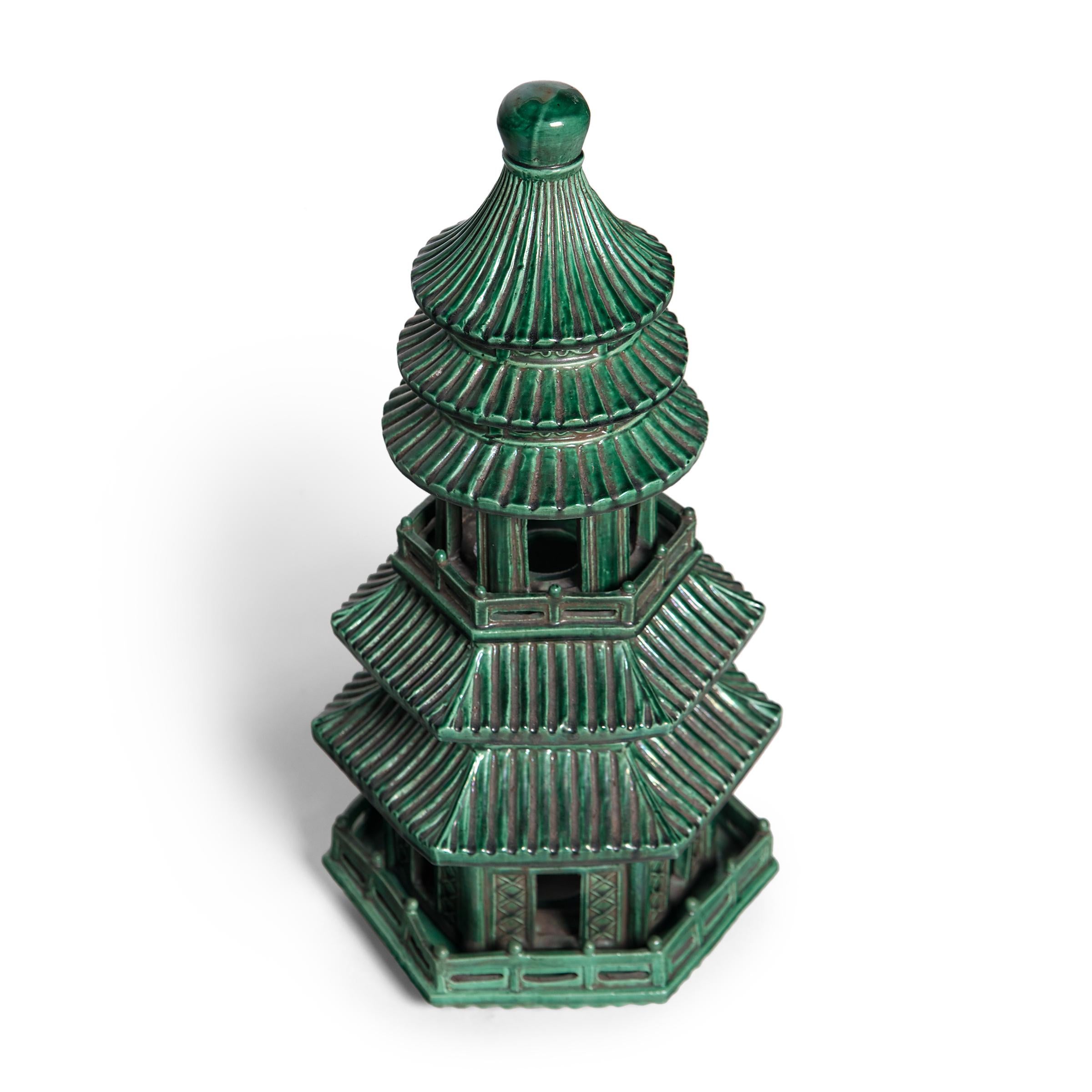 Green Glazed Chinese Pagoda Censer In Good Condition In Chicago, IL