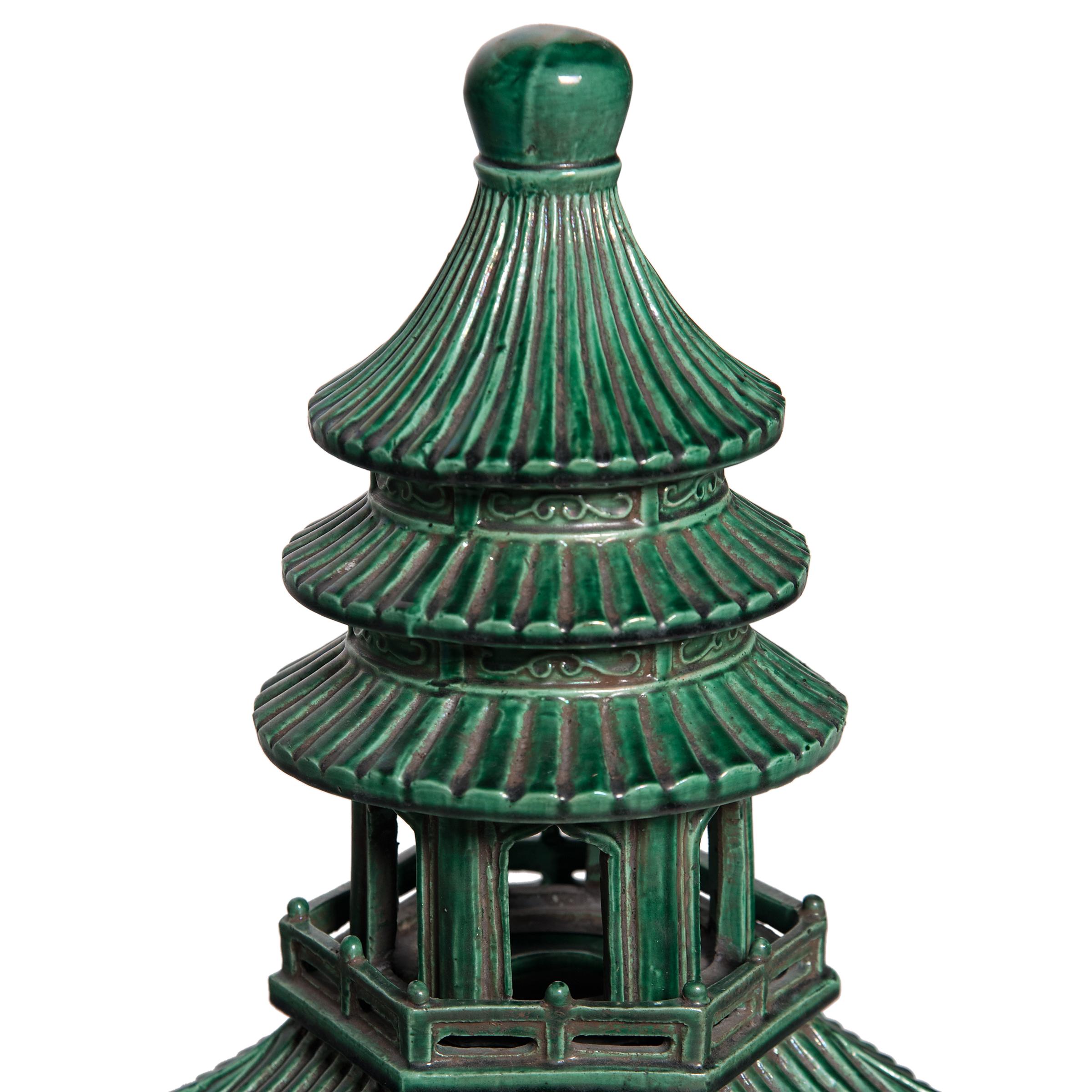 20th Century Green Glazed Chinese Pagoda Censer