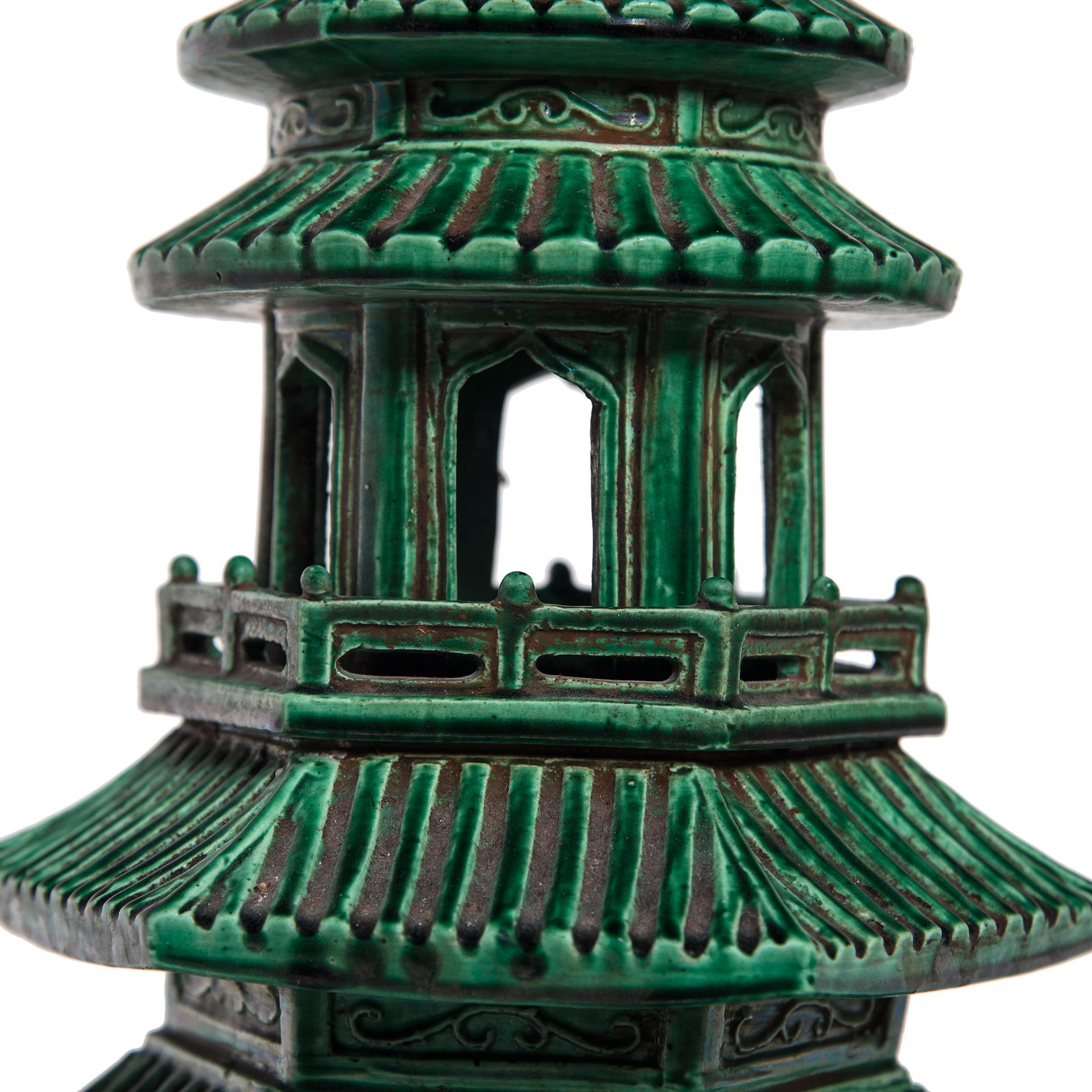 Ceramic Green Glazed Chinese Pagoda Censer