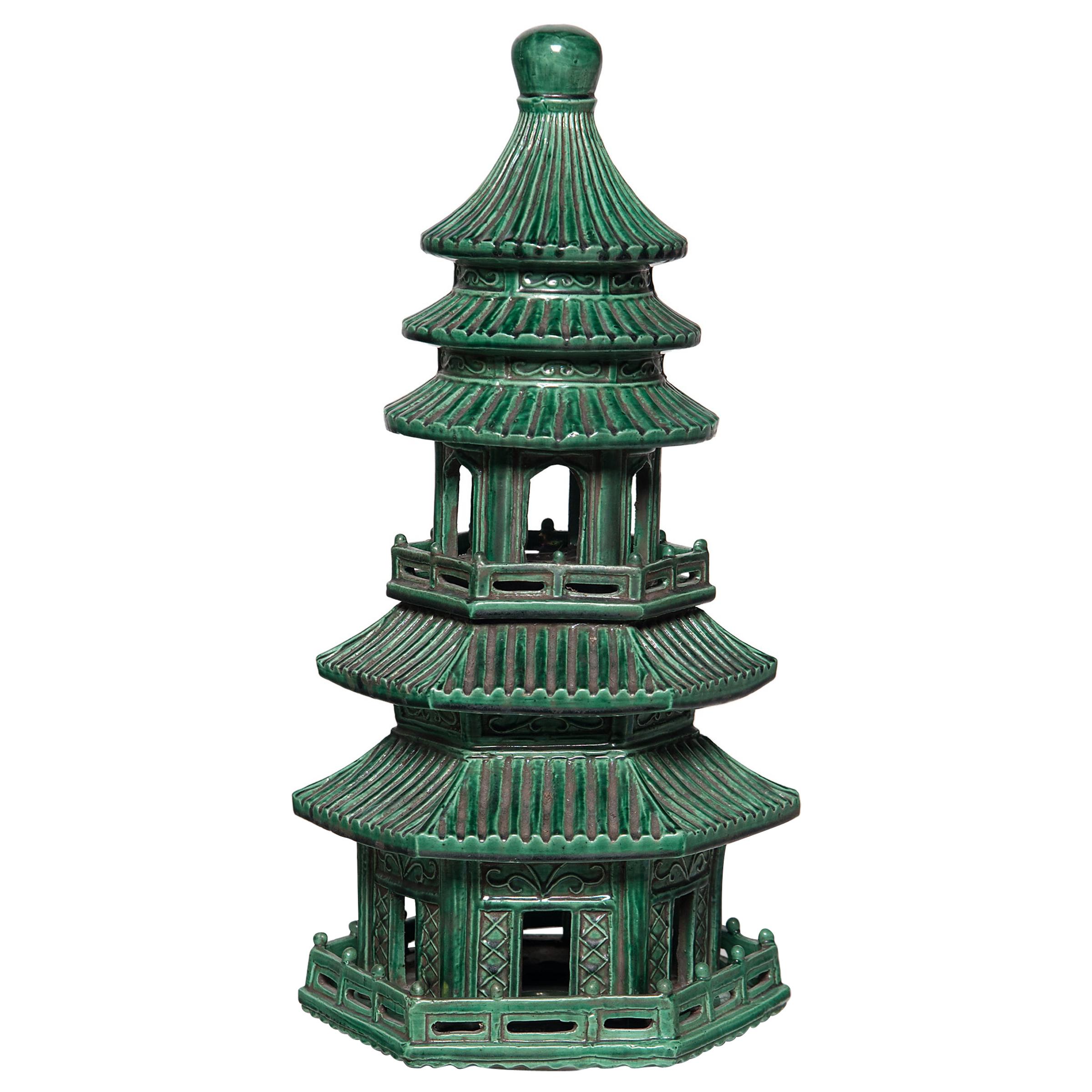 Green Glazed Chinese Pagoda Censer